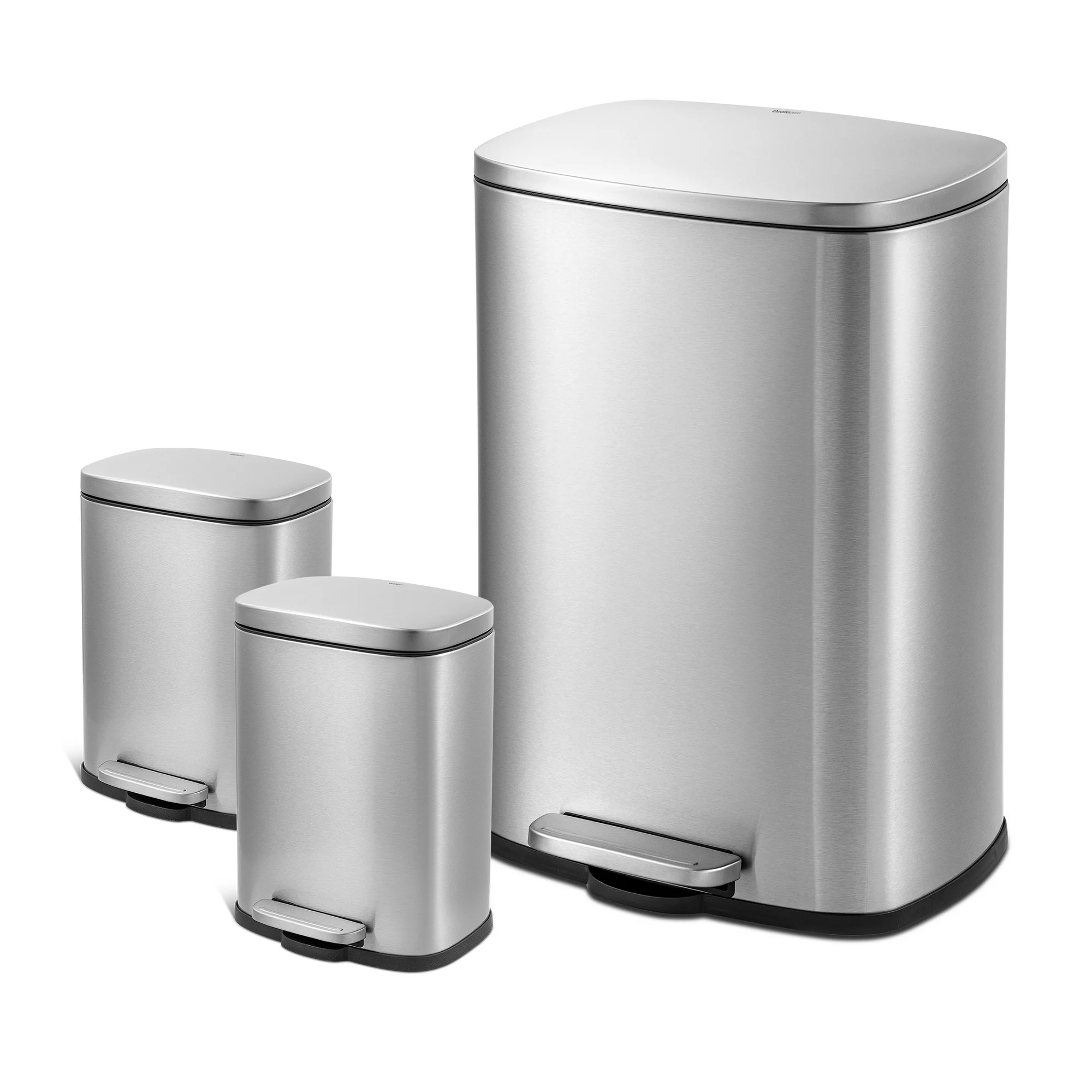 Qualiazero Rectangular Step Garbage Can. 3 Piece Combo. (1) 13.2 Gal . (2) 1.3 Gal. Stainless Steel