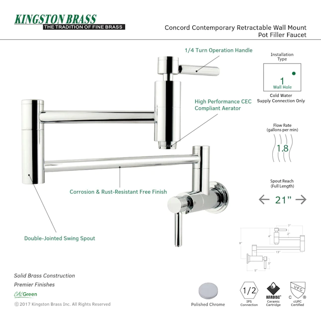 Kingston Brass Concord Chrome 2-Handle Wall-Mount Pot Filler Kitchen Faucet