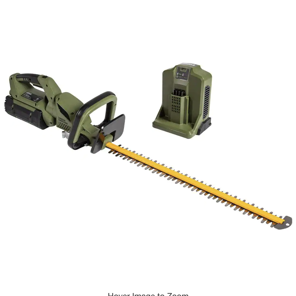 Green Machine 62V Brushless 25in. Cordless Battery Push Start Hedge Trimmer with Rotating Handle