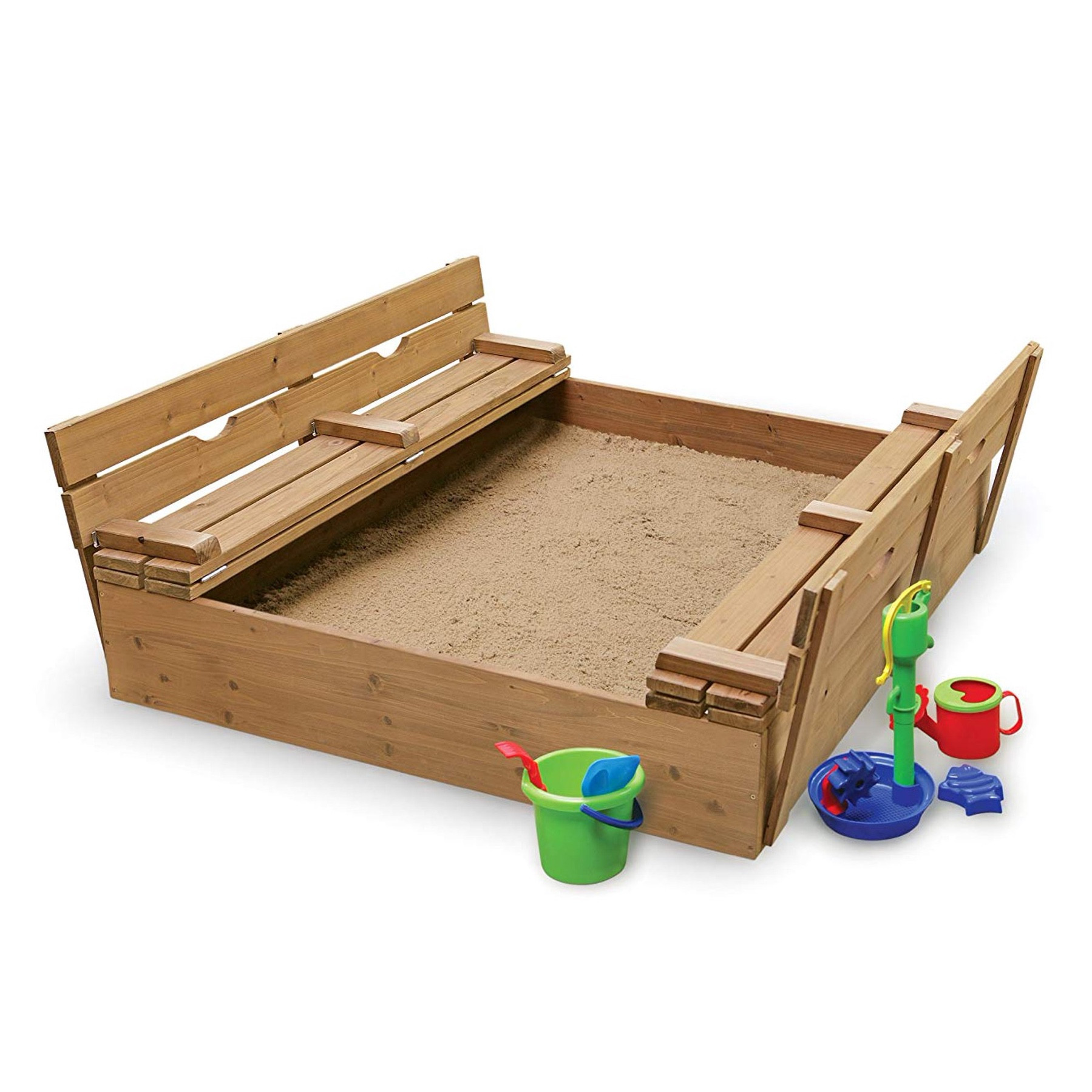 Badger Basket Covered Convertible Cedar Sandbox with Two Bench Seats. Natural