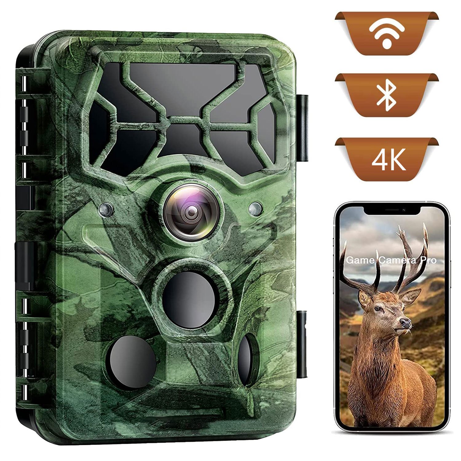 Campark T100 4K 30fps WiFi 30MP Bluetooth Game Deer Hunting Camera with Sony Image Sensor. 3PIR Infrared Night Vision