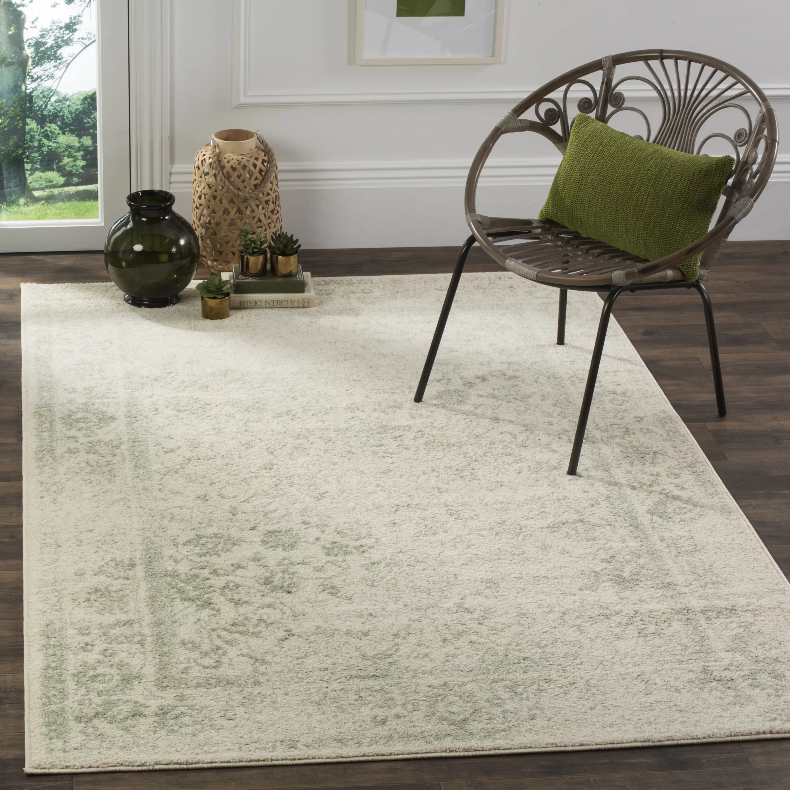 Ophelia & Co. Nuss Machine Woven/Power Loomed Performance Ivory/Sage Rug. Rectangle 10′ x 14′