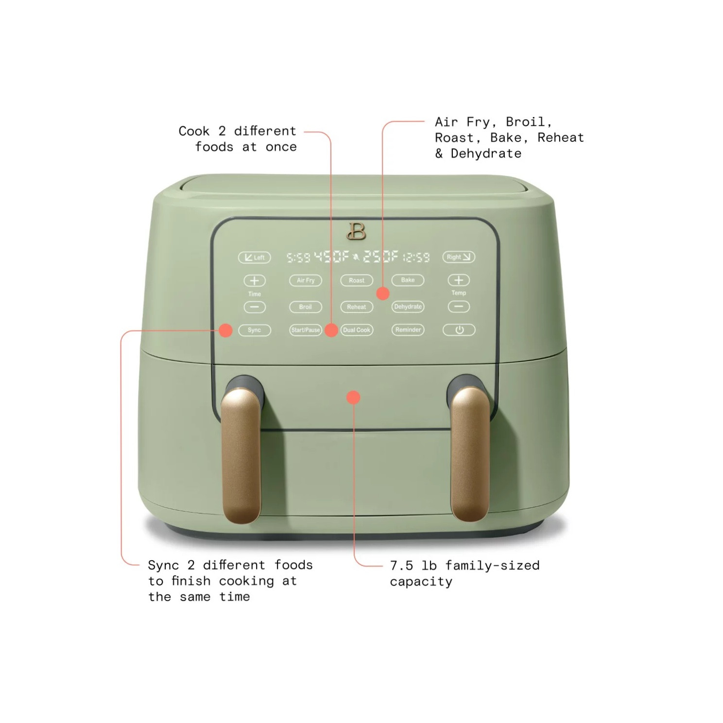 Beautiful 9 Qt. TriZone Air Fryer by Drew Barrymore. Sage Green