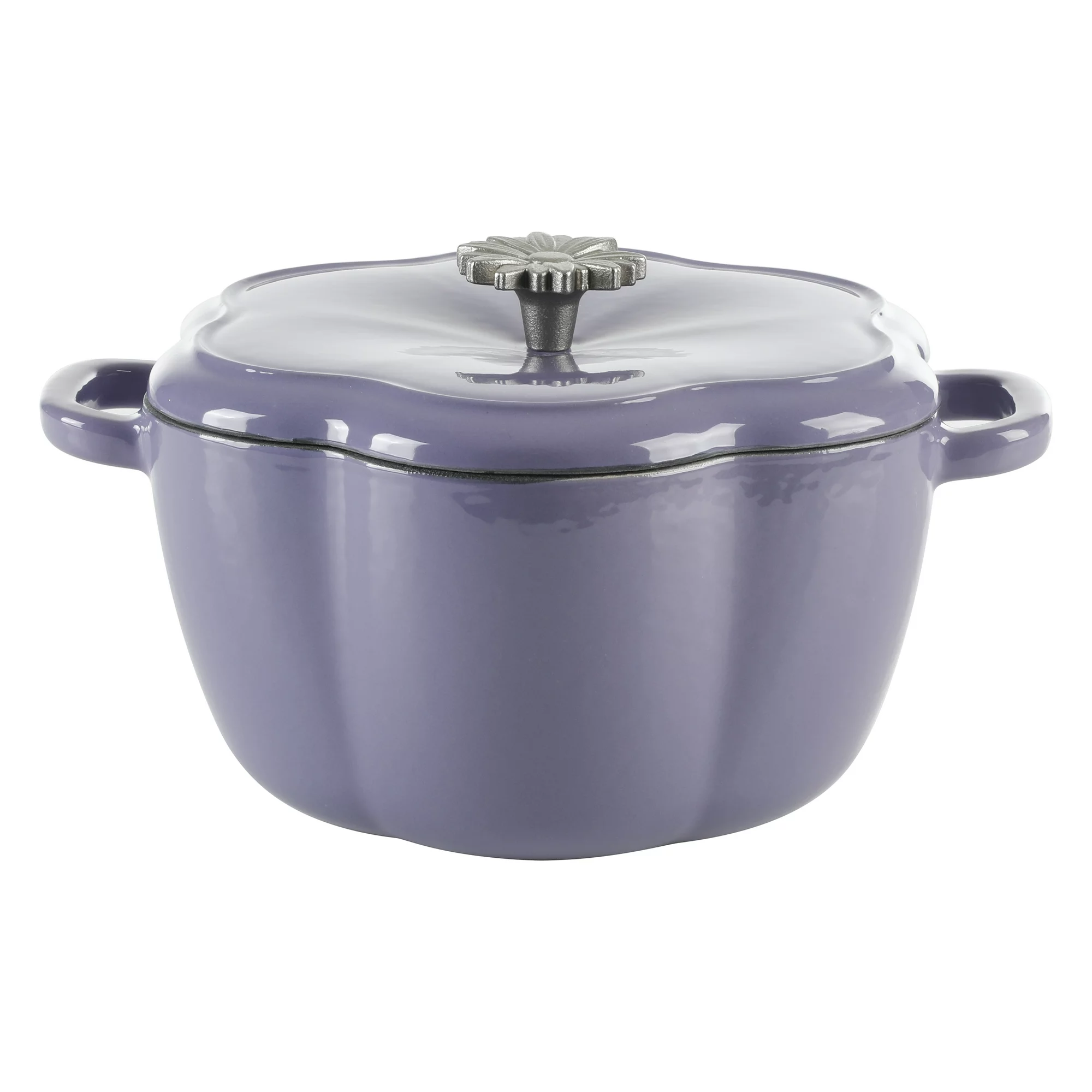 The Pioneer Woman Timeless Beauty Floral Shaped Enamel Cast Iron 3-Quart Dutch Oven. Purple