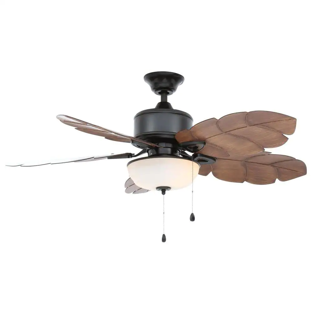 Home Decorators Collection Palm Cove 52 in. Indoor/Outdoor LED Natural Iron Ceiling Fan With Light Kit. Downrod And Reversible Motor
