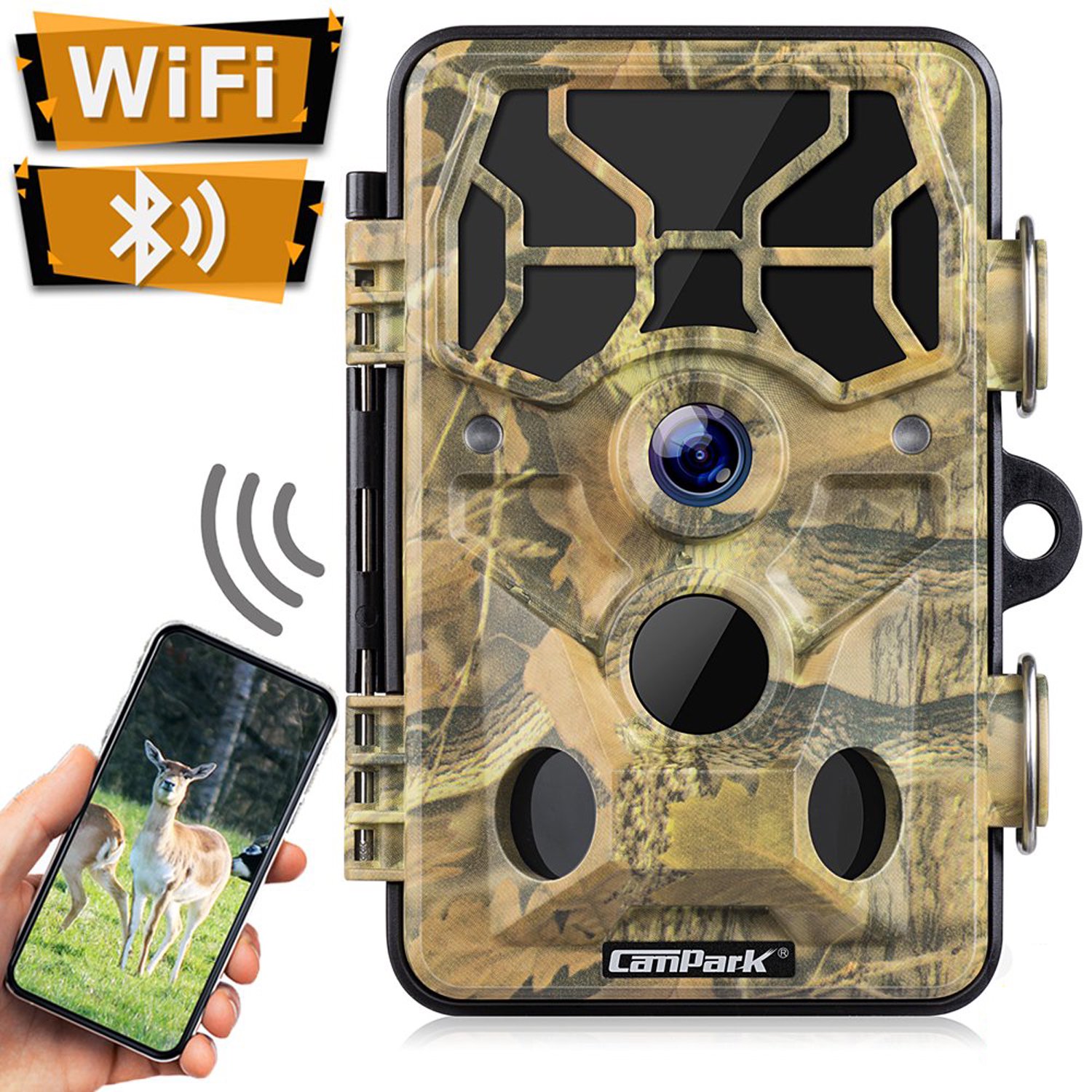 Campark T80 20MP 1296P WiFi Trail Camera. Night Vision 65FT 3PIR Infrared Sensors Waterproof 2.4″ LCD