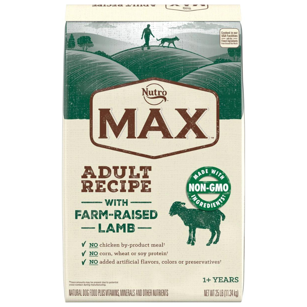 Nutro Max Adult Farm-Raised Lamb Recipe Natural Dry Dog Food. 25-lb bag