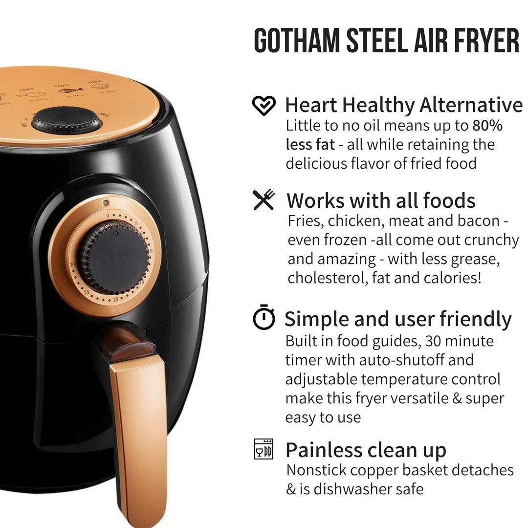 Gotham Steel Air Fryer XL 3.8 Liter with Rapid Air Technology. Adjustable Temperature Control with Auto Shut-off