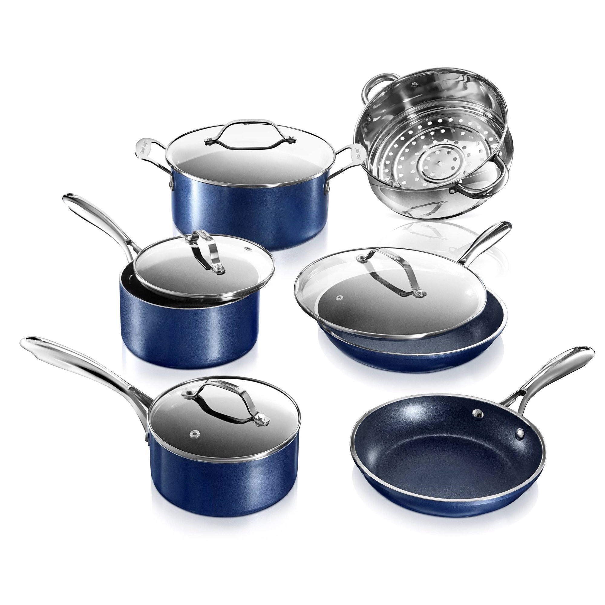Granite Stone Pots and Pans Set. 10 Piece Complete Cookware Set. Nonstick. Dishwasher Safe. Blue