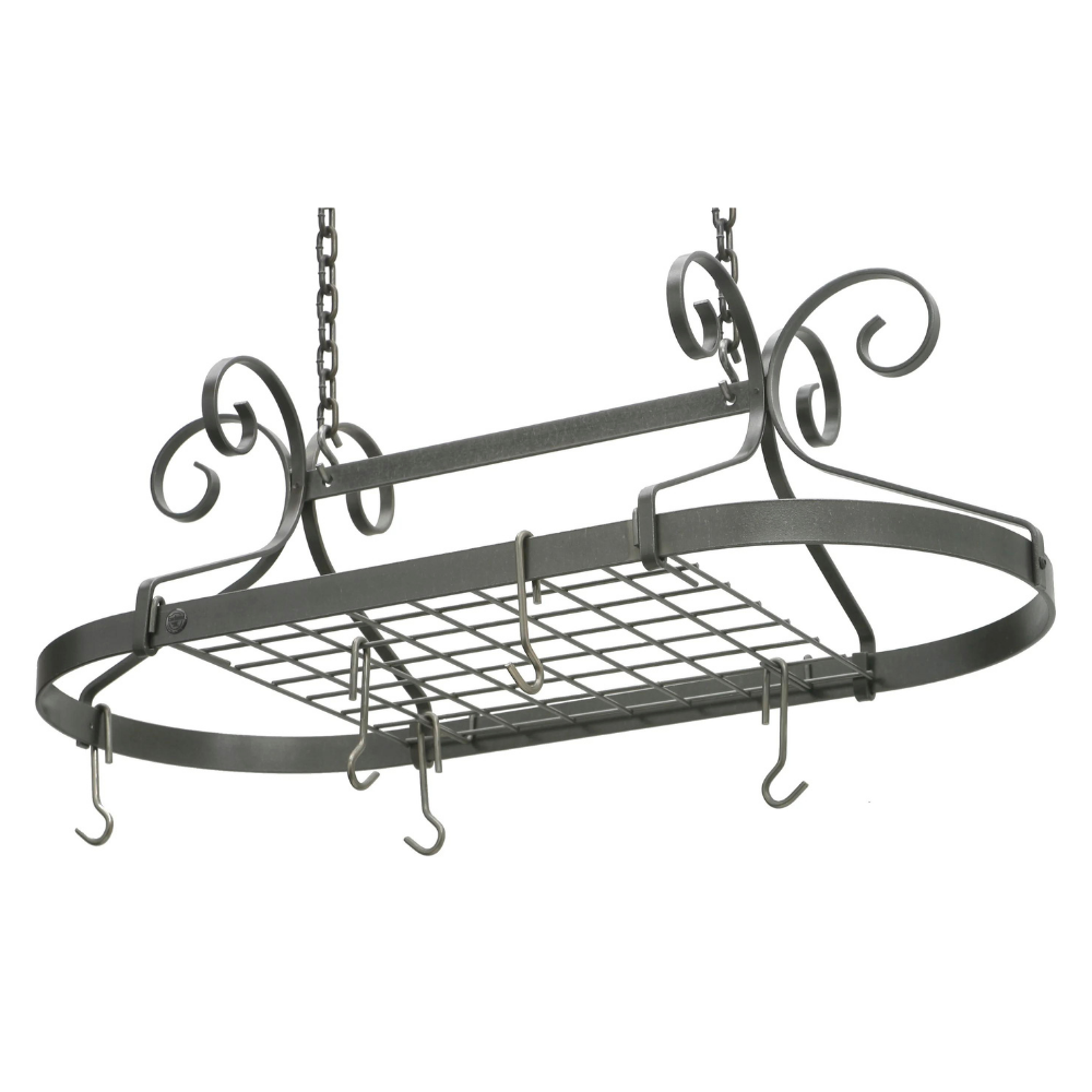 Enclume USA Handcrafted Decor Scrolled Oval Hanging Pot Rack. Hammered Steel