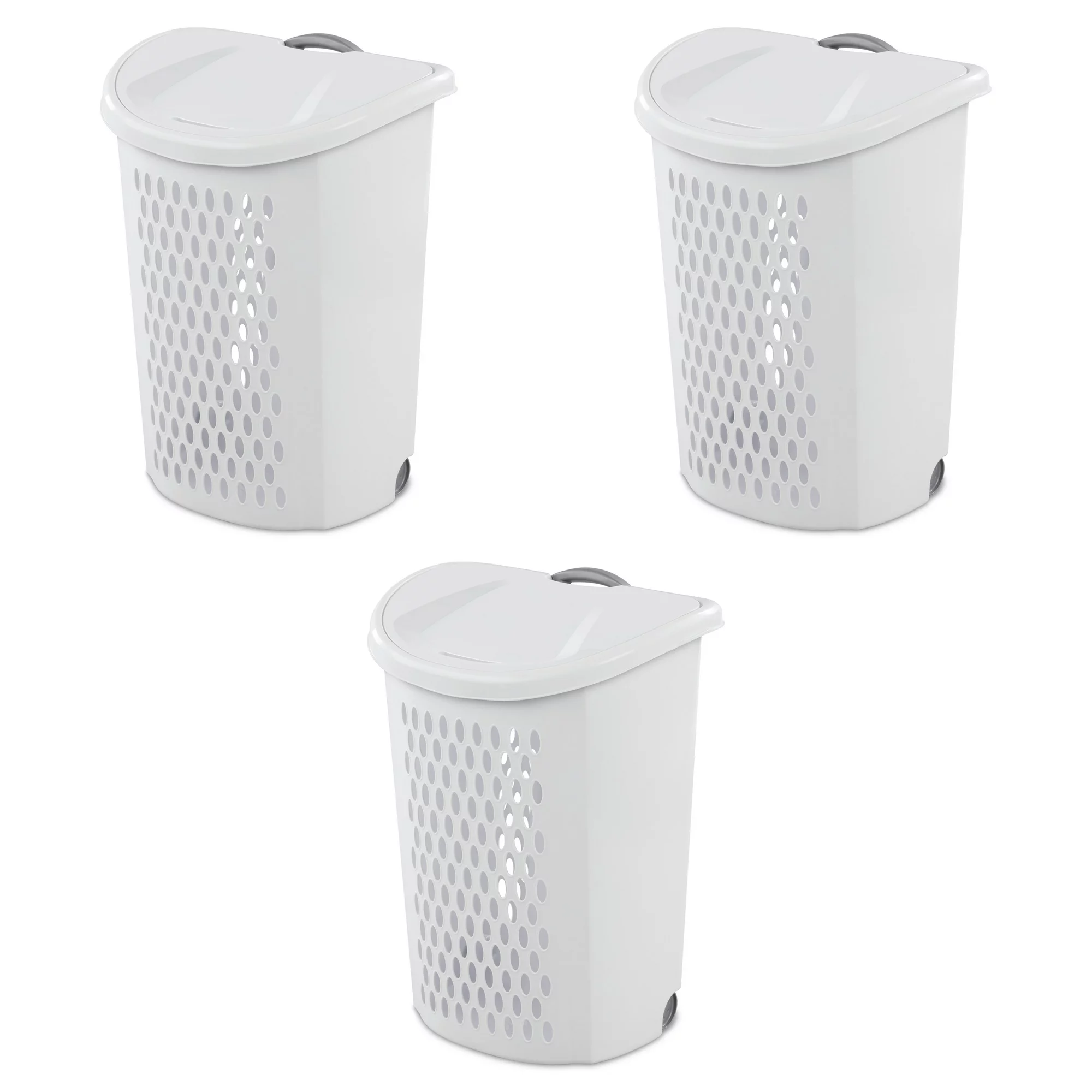 Sterilite Ultra Wheeled Plastic Laundry Hamper. White. Set of 3
