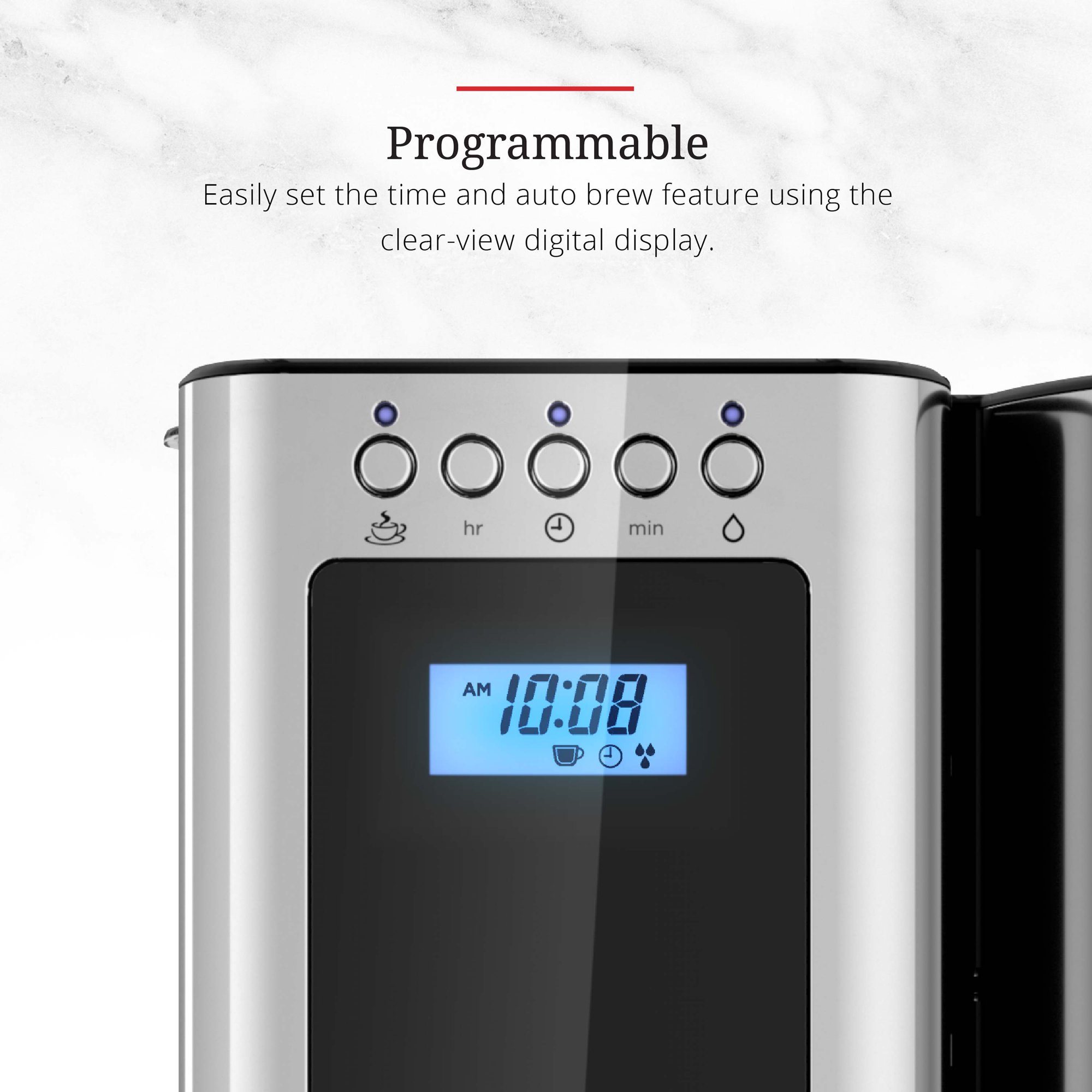 Russell Hobbs Glass Series 8-Cup Coffeemaker. Black & Silver. CM8100BKR. Metallic