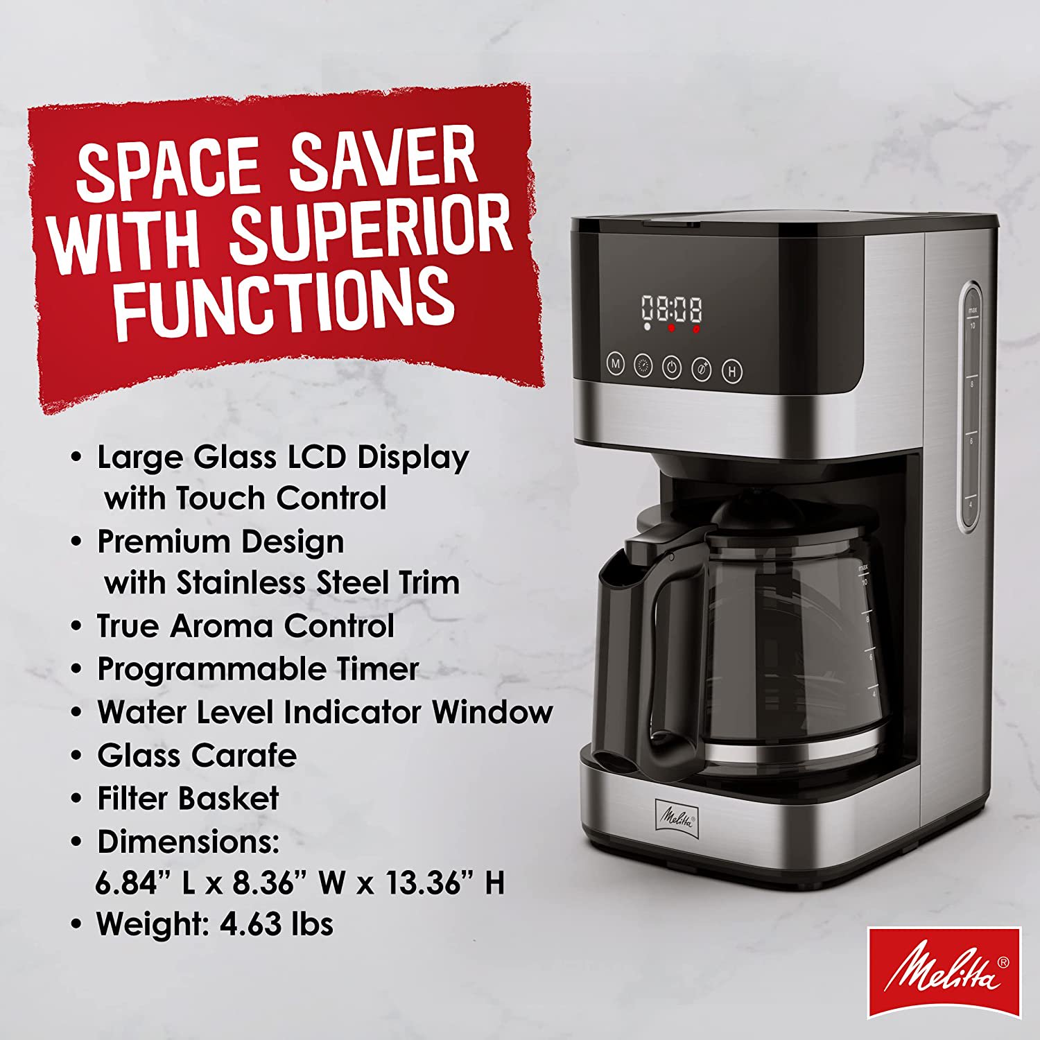 Melitta Aroma Tocco Glass Drip Coffee Maker - Programmable - 10 Cups