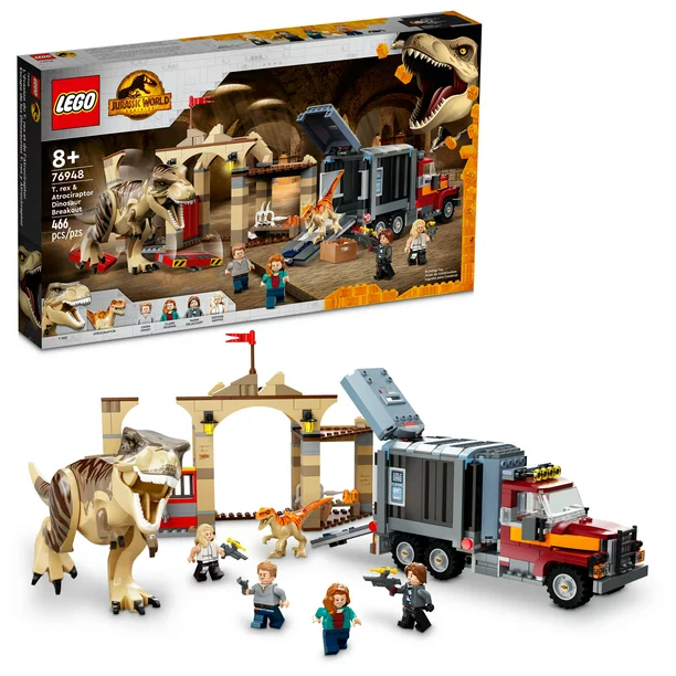 LEGO Jurassic World Dominion T. rex & Atrociraptor Dinosaur Breakout 76948 Building Toy Set. 461 Pieces