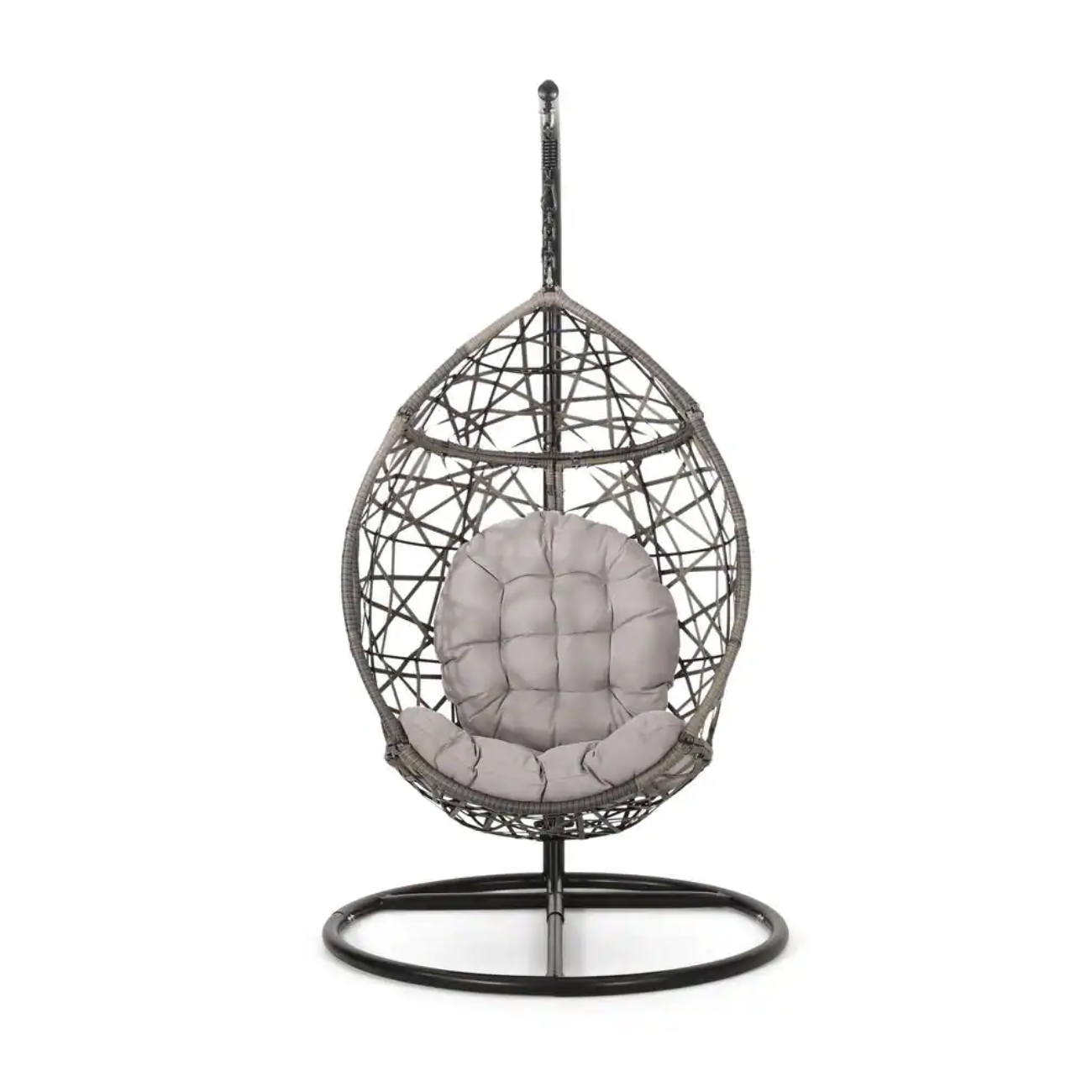Noble House Stefanie Outdoor Wicker Tear Drop Gray and Black Hanging Chair