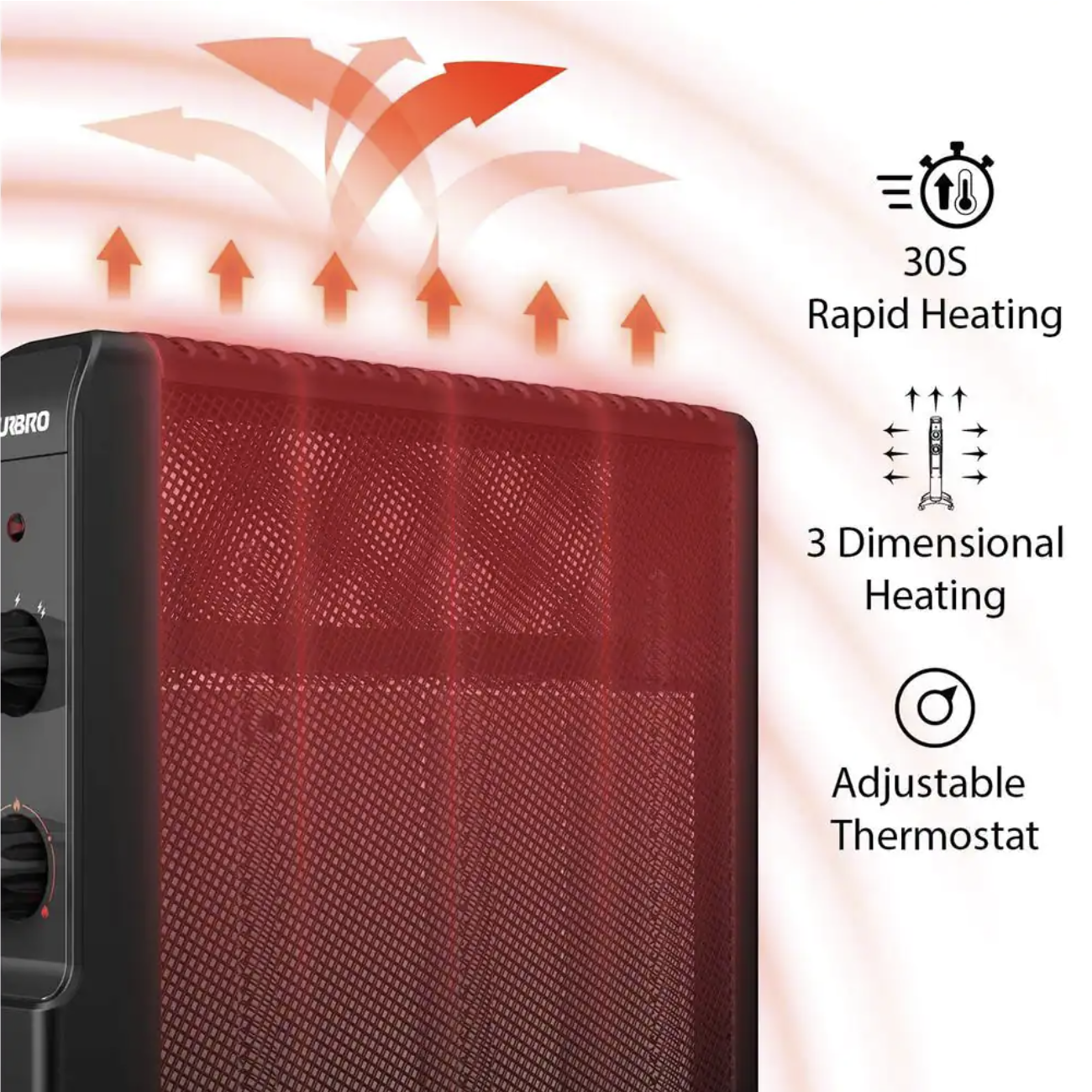 Turbro Arcade HR1500 1500-Watt Black Electric Space Micathermic Heater with Thermostat and Safety Protection