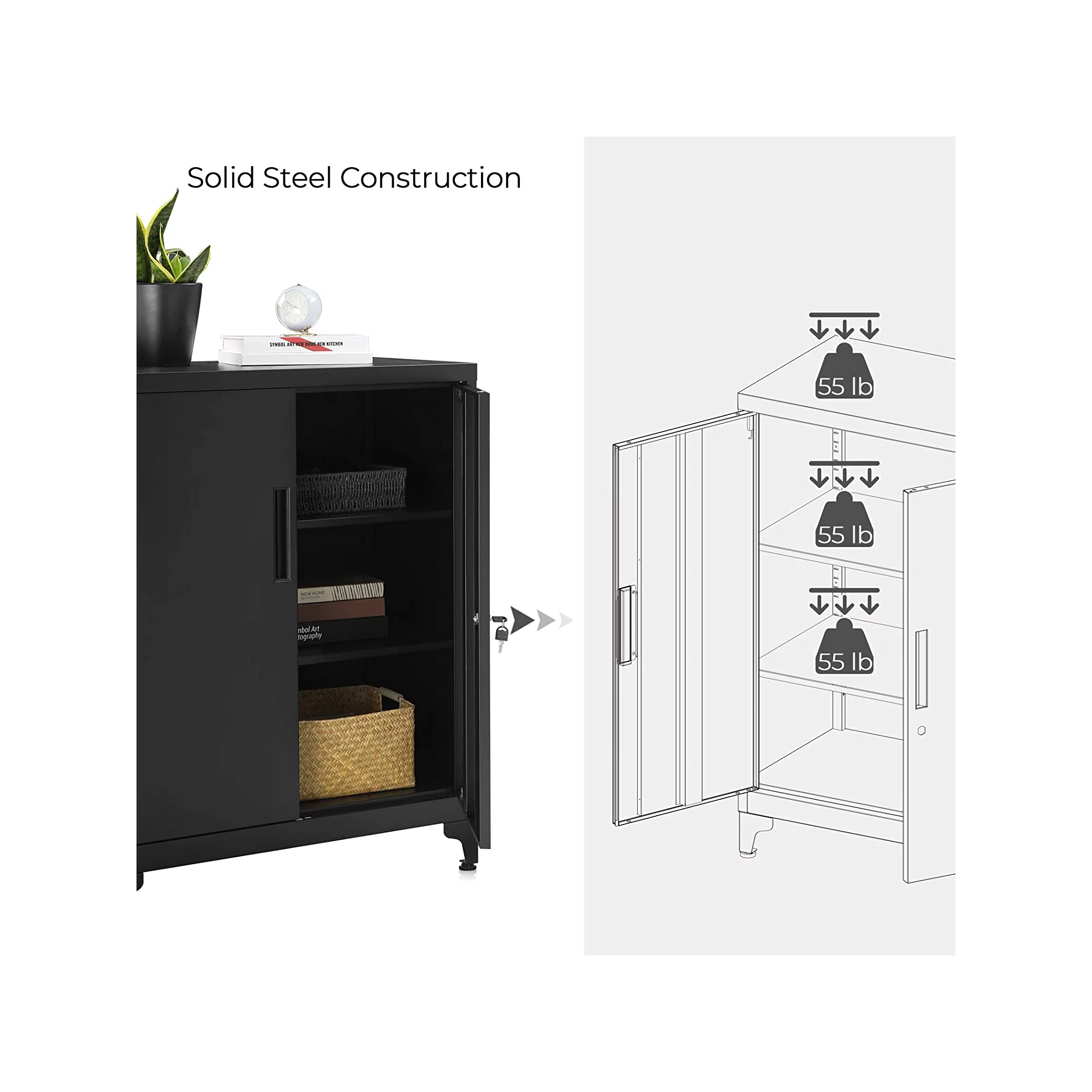 Songmics Steel Storage Cabinet. Office Cabinet with Storage Shelves. Black
