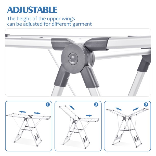 KK Kingrack Clothes Drying Rack. Aluminum Rustproof Collapsible Gullwing Laundry Rack