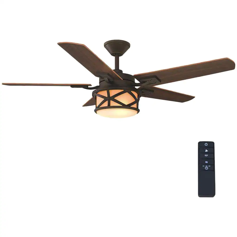 Home Decorators Collection Copley 52 in. Indoor/Outdoor LED Oil Rubbed Bronze Ceiling Fan with Light Kit. Downrod. Remote and Reversible Blades