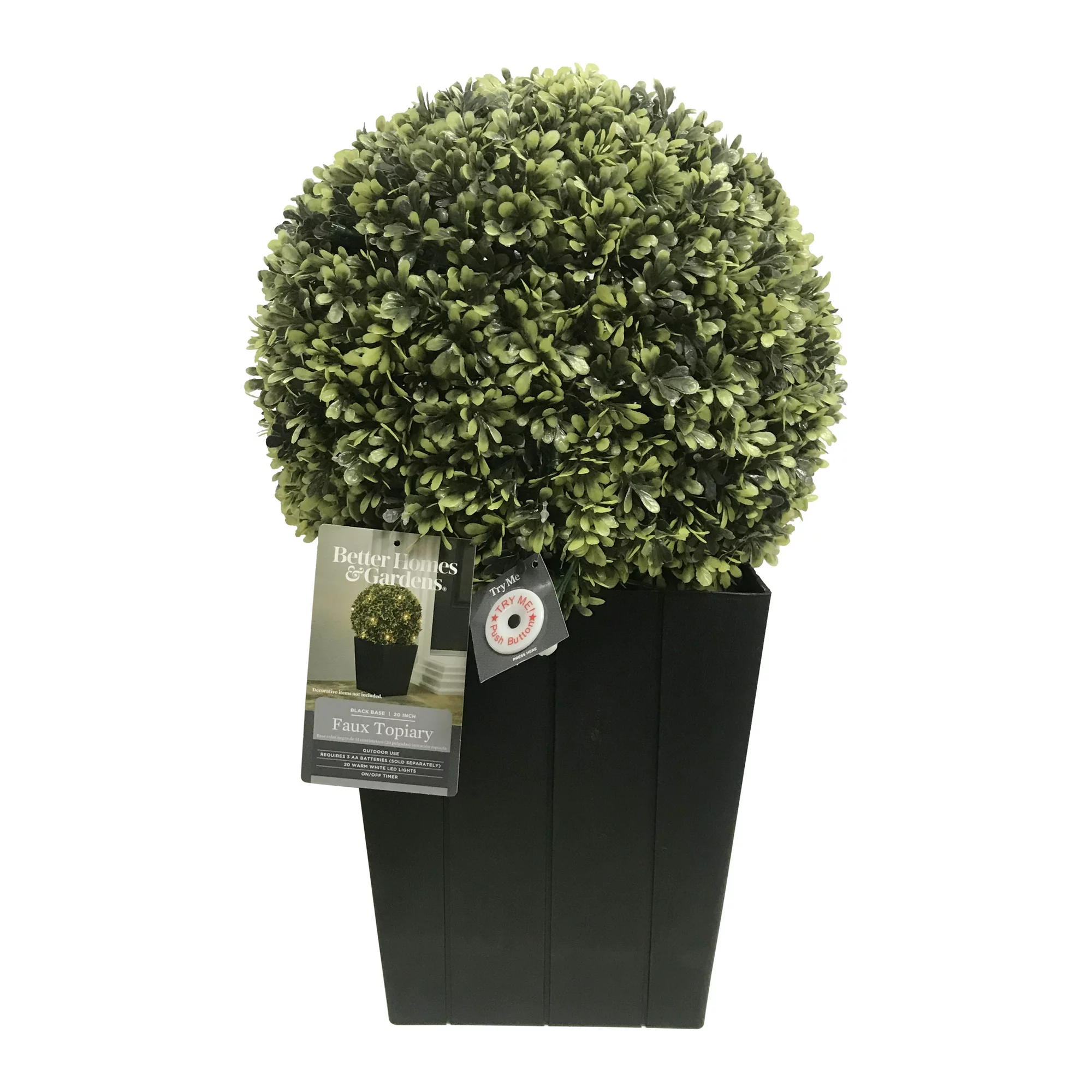 Better Homes & Gardens 20″ Outdoor Artificial Topiary Decor in Black Planter. with Battery-Operated LED Lights