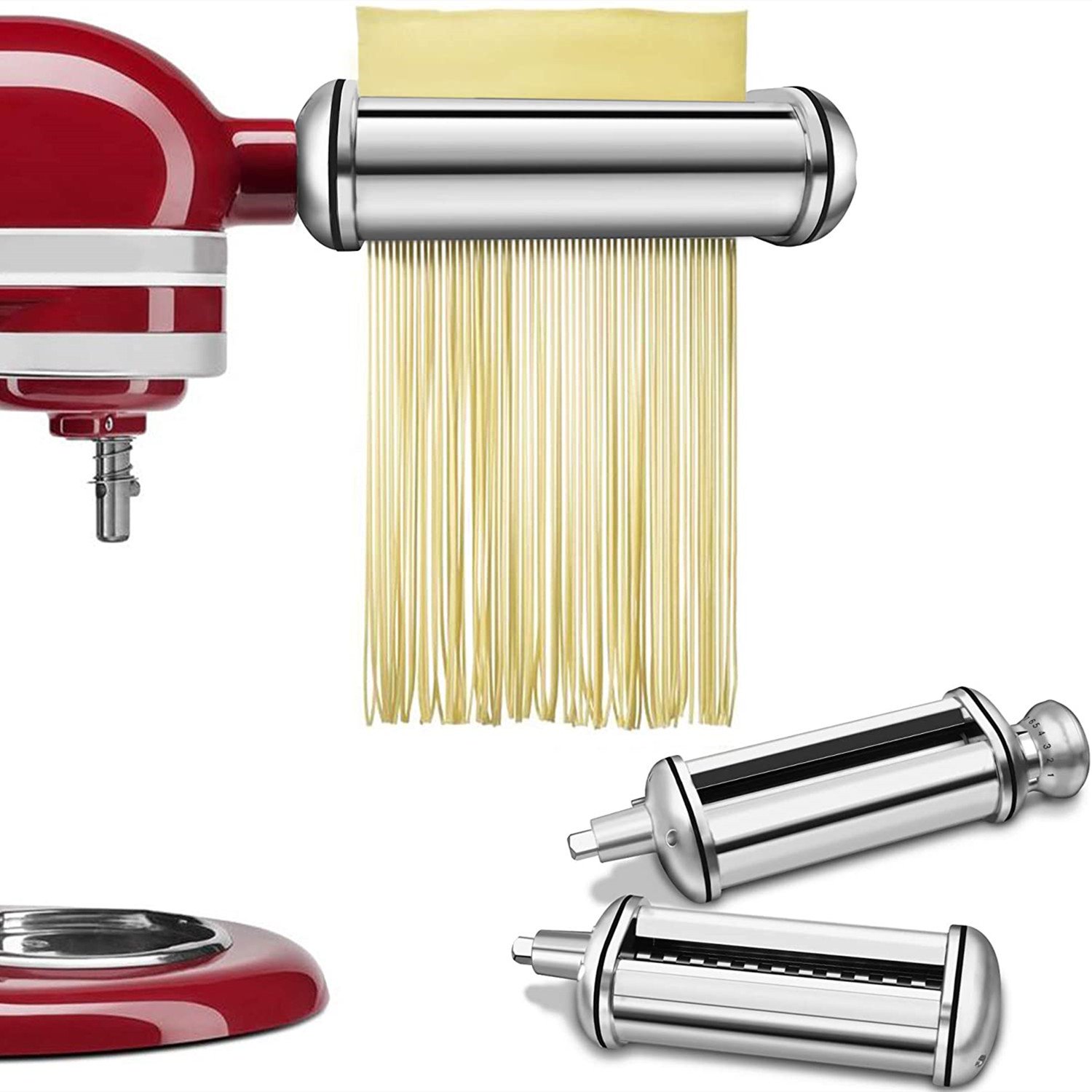 Kenome Pasta Roller Attachments Set for All KitchenAid Stand Mixer. 3-Piece Pasta Cutter Accessories Set