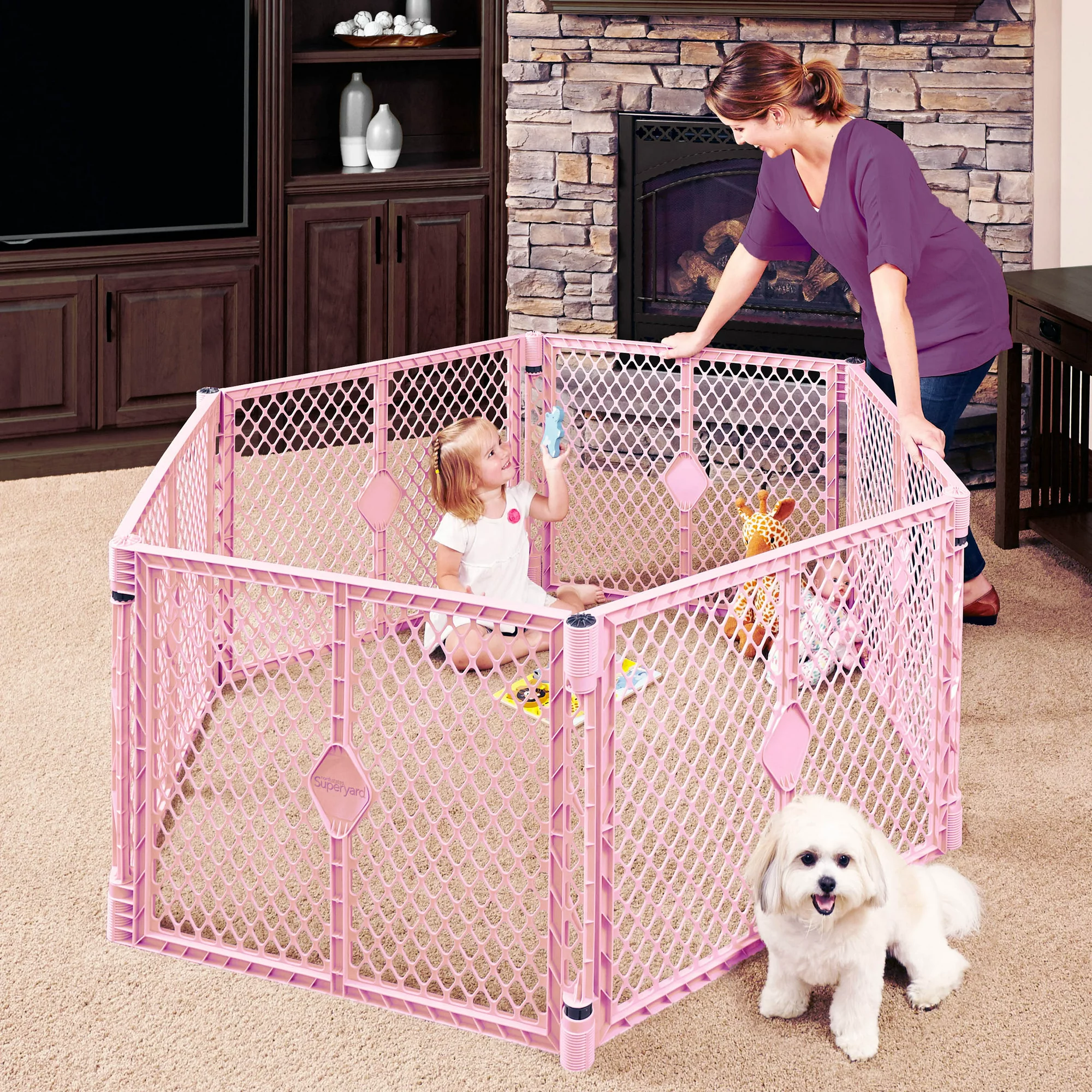 Toddleroo by North States Superyard Classic 6-Panel Pink Play Yard. Portable Indoor - Outdoor