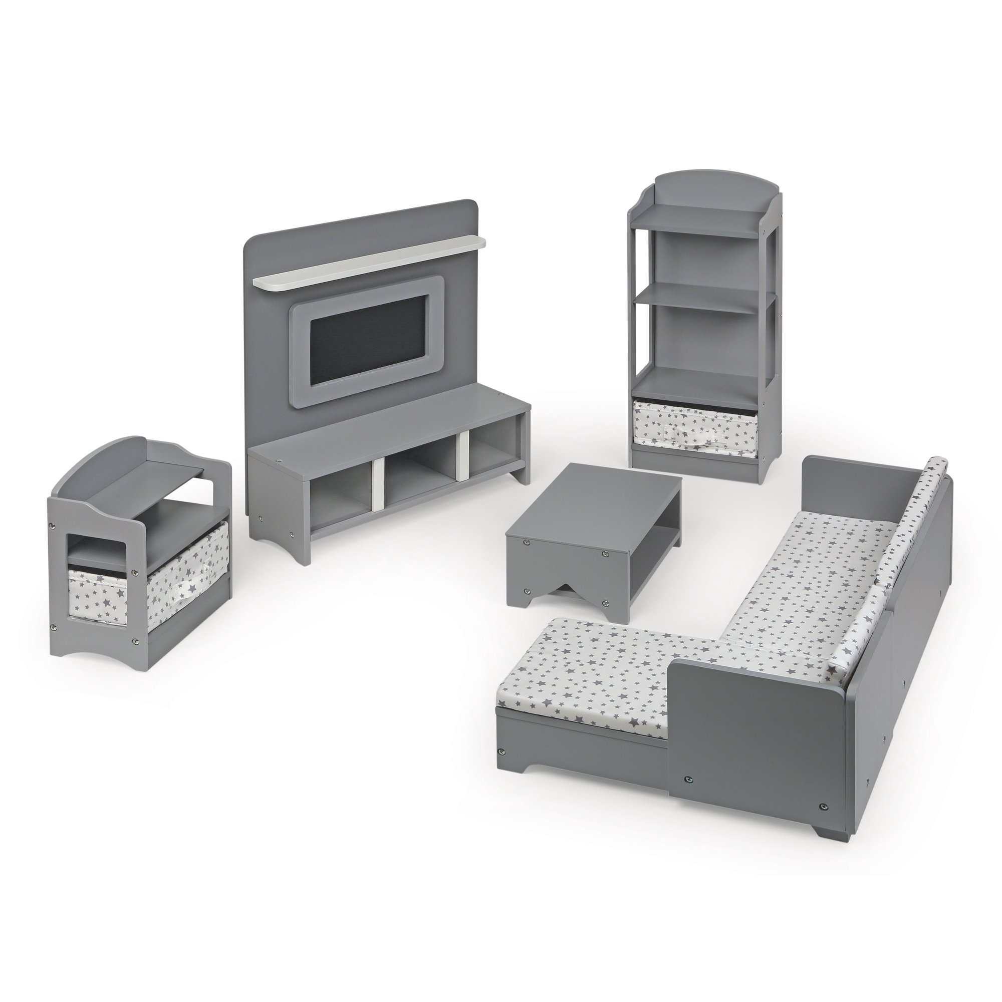 Badger Basket Media Room Furniture Set for 18 Inch Dolls - Gray/White