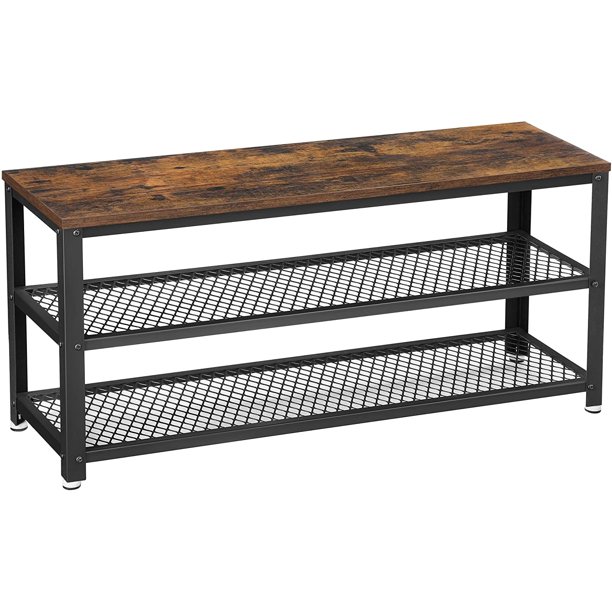 Vasagle Shoe Bench. 3-Tier Shoe Rack. 39.4 inches 12 Pair Of Shoes Shelves. Rustic Brown And Black