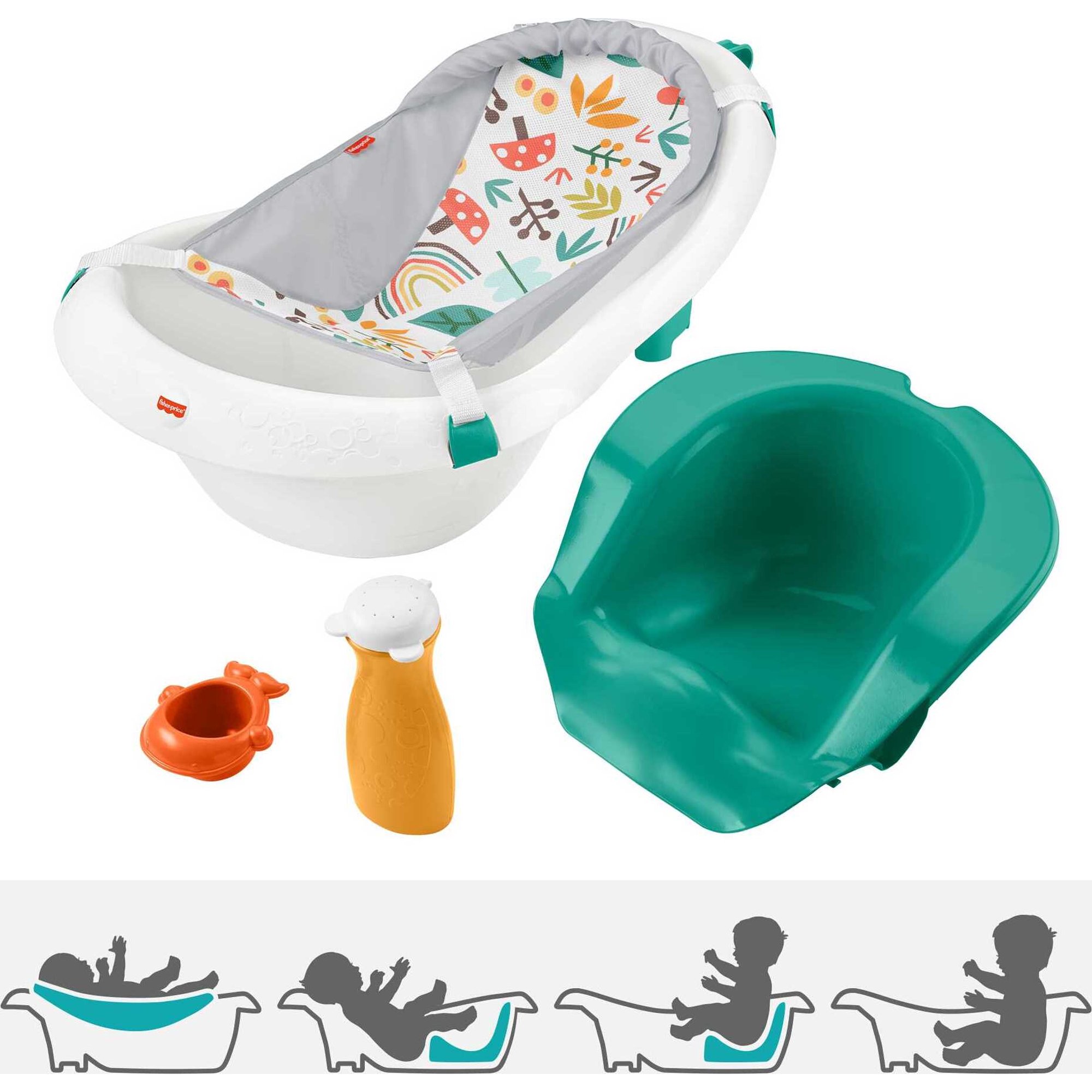 Fisher-Price Baby Bath Tub. 4-in-1 Sling ‘n Seat Newborn to Toddler Tub. Whimsical Forest