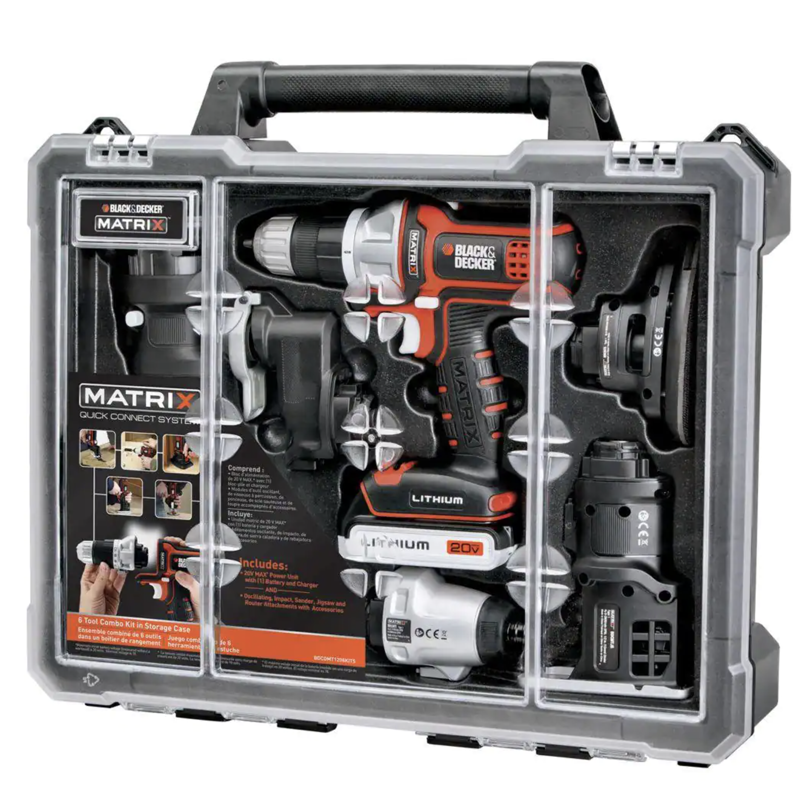 Black + Decker 20-Volt Max Lithium-Ion Cordless Matrix Combo Kit with Storage Case. 6-Tool (BDCDMT1206KITC)