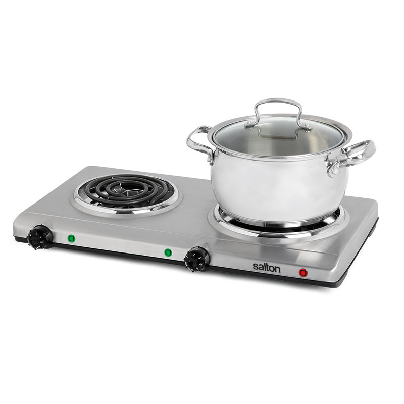 Salton THP528 Portable Cooktop Double Burner. Stainless Steel