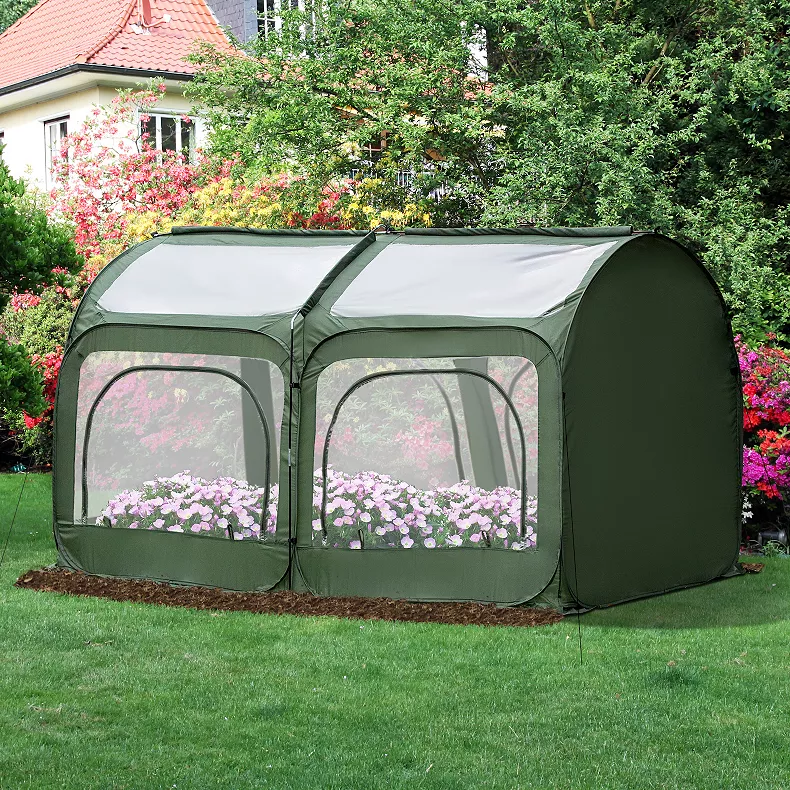 Outsunny 8′ x 4′ x 4′ Portable Pop Up Mini Greenhouse With Zippered Doors And Portable Zipper Bag