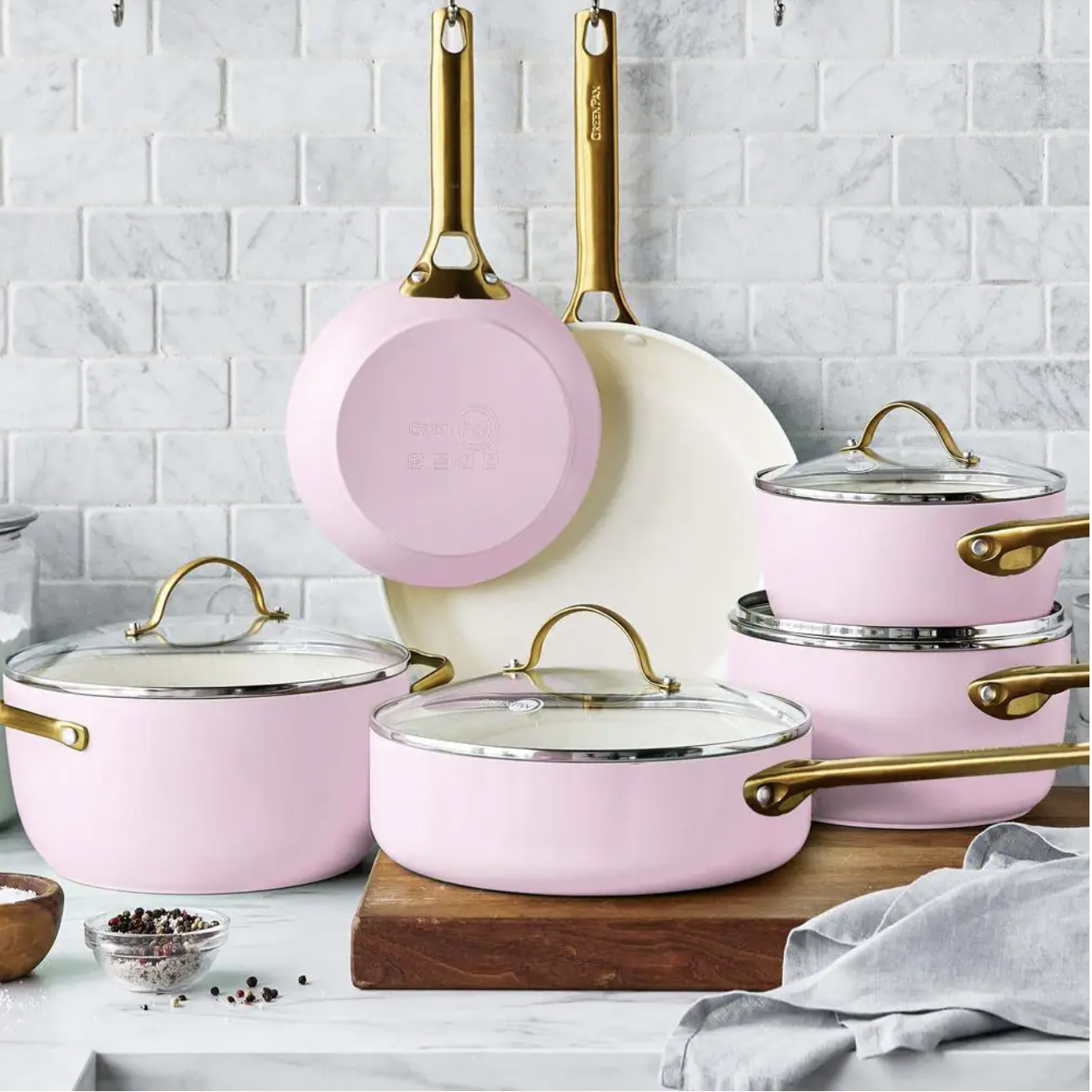 GreenPan Reserve 10-Piece Hard Anodized Aluminum Ceramic Nonstick Cookware Pots and Pans Set in Pink