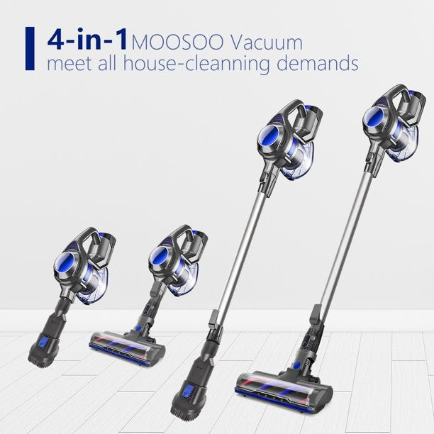 Moosoo Cordless Vacuum 4-In-1 Lightweight Stick Vacuum Cleaner. Blue (XL-618A)