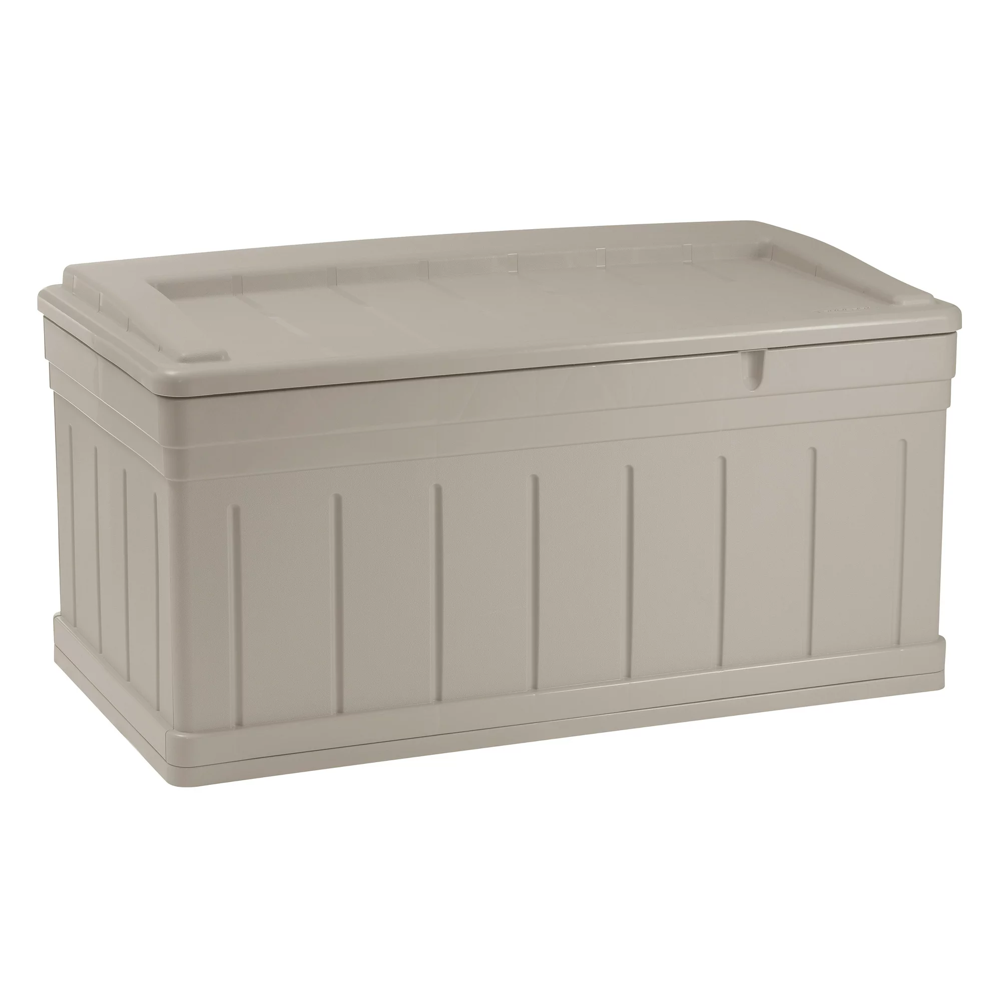 Suncast Outdoor 129 Gallon Resin Deck Box with Seat. Light Taupe