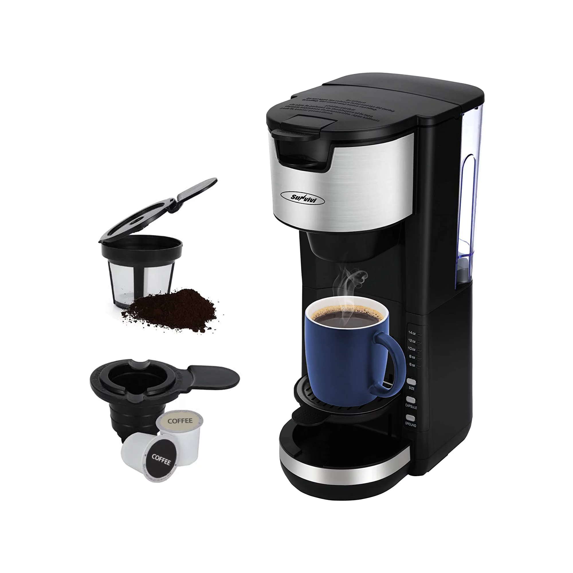 Sunvivi Single Serve Coffee Maker for Single Cup Pod & Coffee Ground