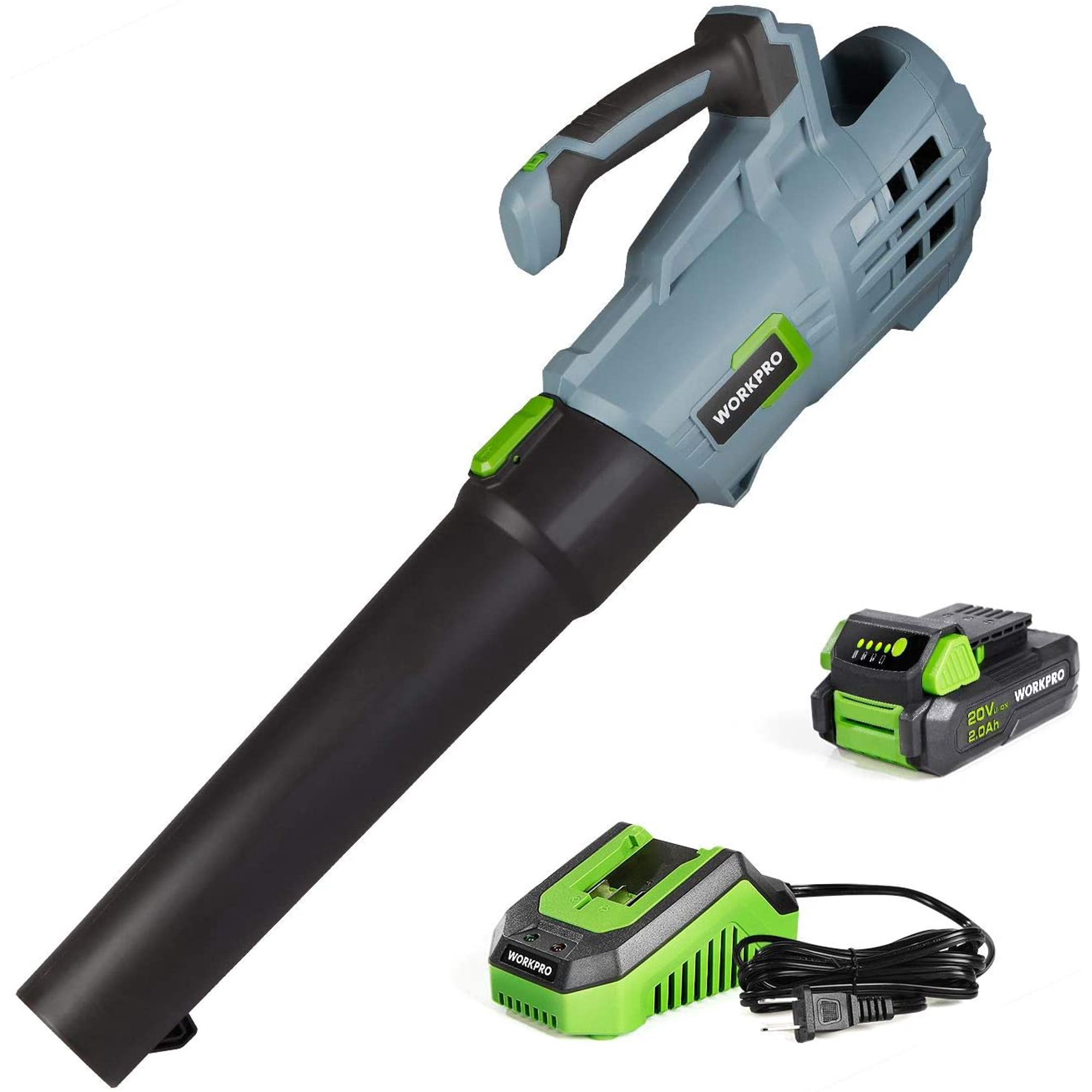 Workpro 20V Cordless Leaf Blower. with 2.0Ah Battery and 1 Hour Quick Charger Included (W159010A)