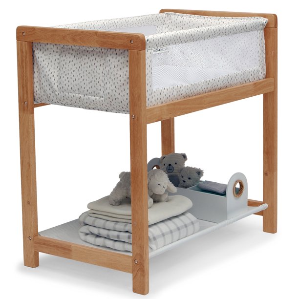 Delta Children Classic Wood Bedside Bassinet Sleeper. Portable Crib with High-End Wood Frame