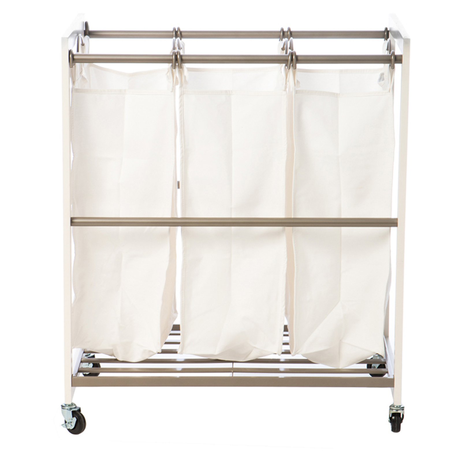 Trinity 3-Bag White Laundry Cart with Champage Poles