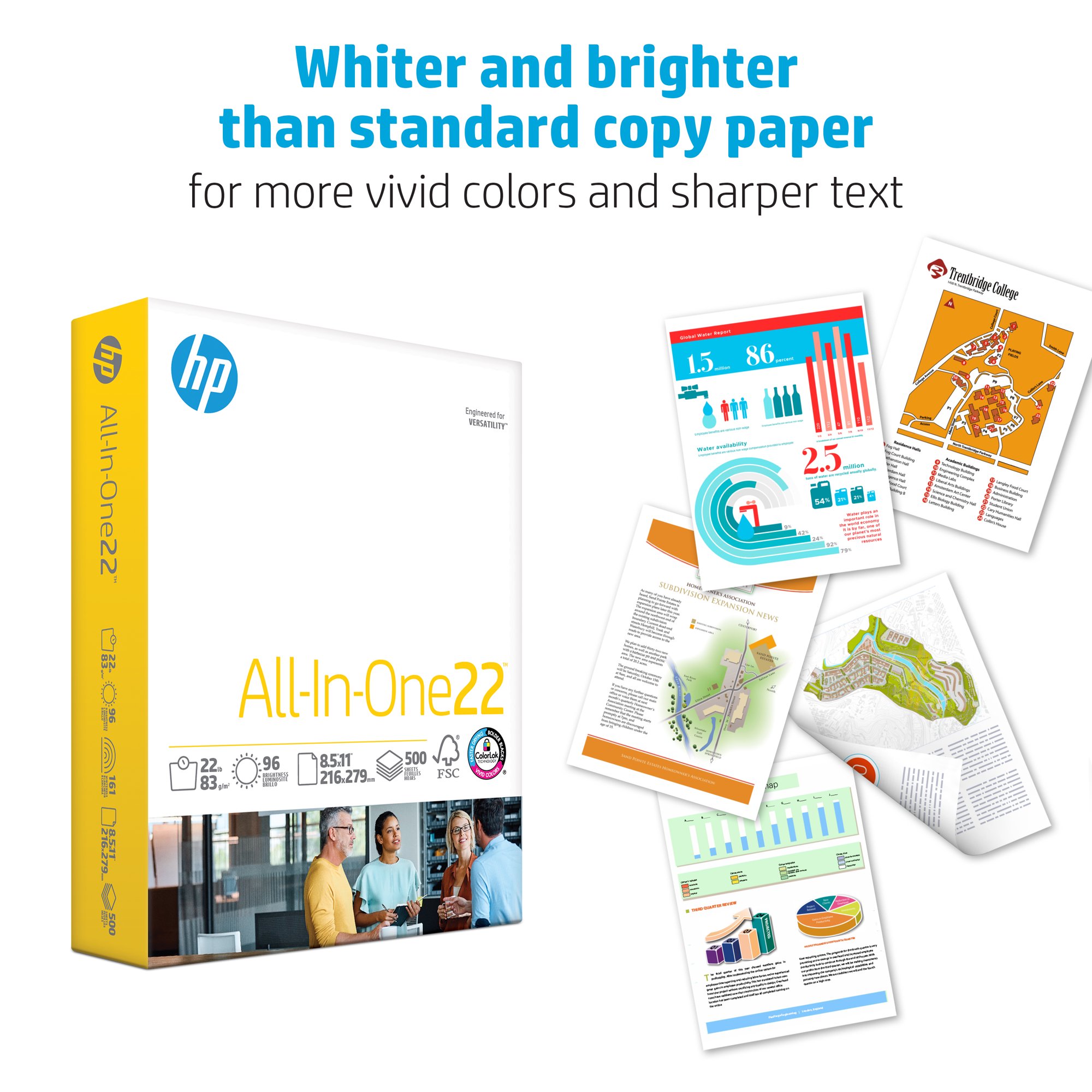 HP Printer Paper. All In One22. 8.5 x 11 Paper. 22lb. 96 Bright - 5 Ream/ 2.500 Sheets