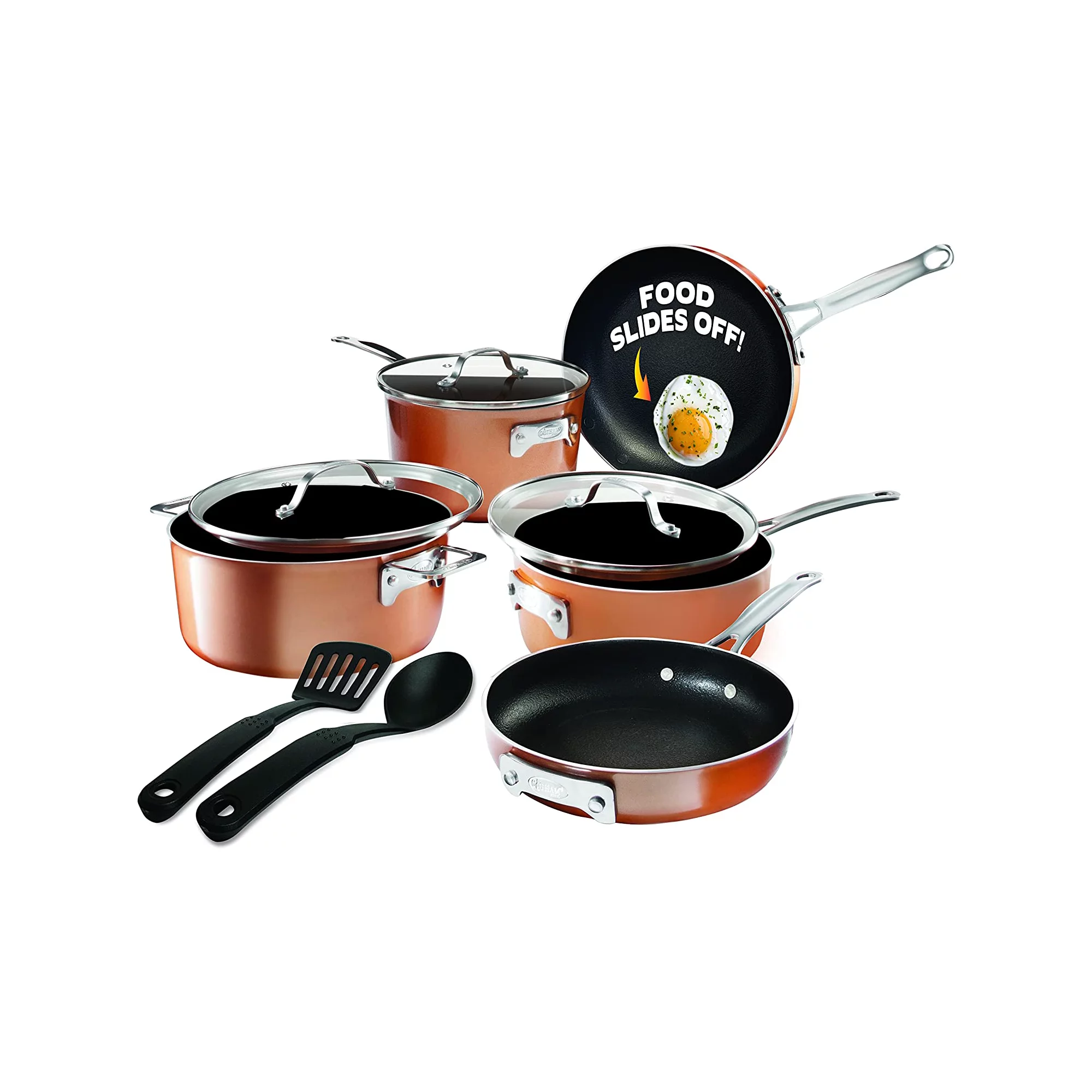 Gotham Steel Stackable Non-stick 10 Piece Copper Cast Stackable Pots & Pans Set. Gold