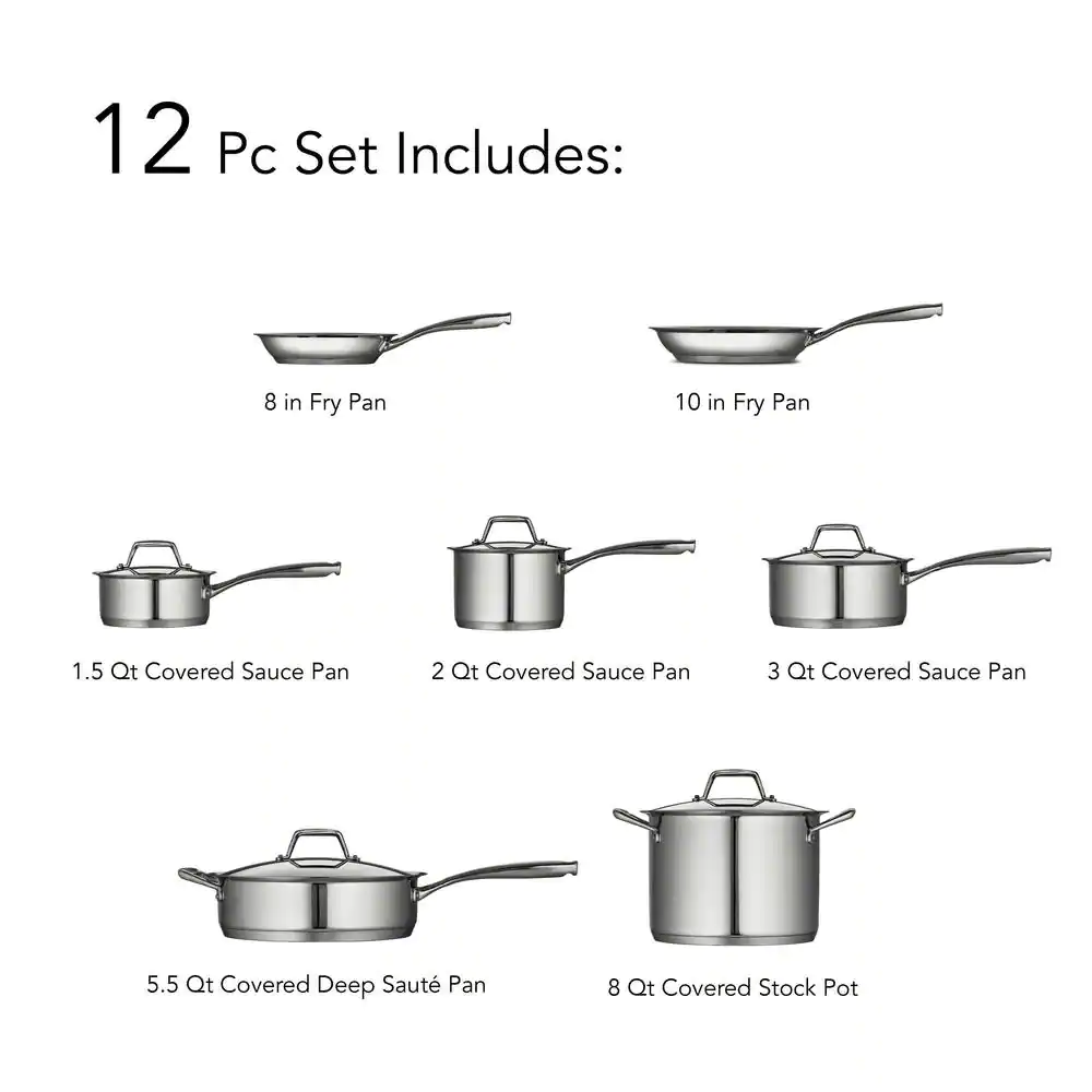 Tramontina Gourmet Prima 12-Piece Stainless Steel Cookware Set With Lids