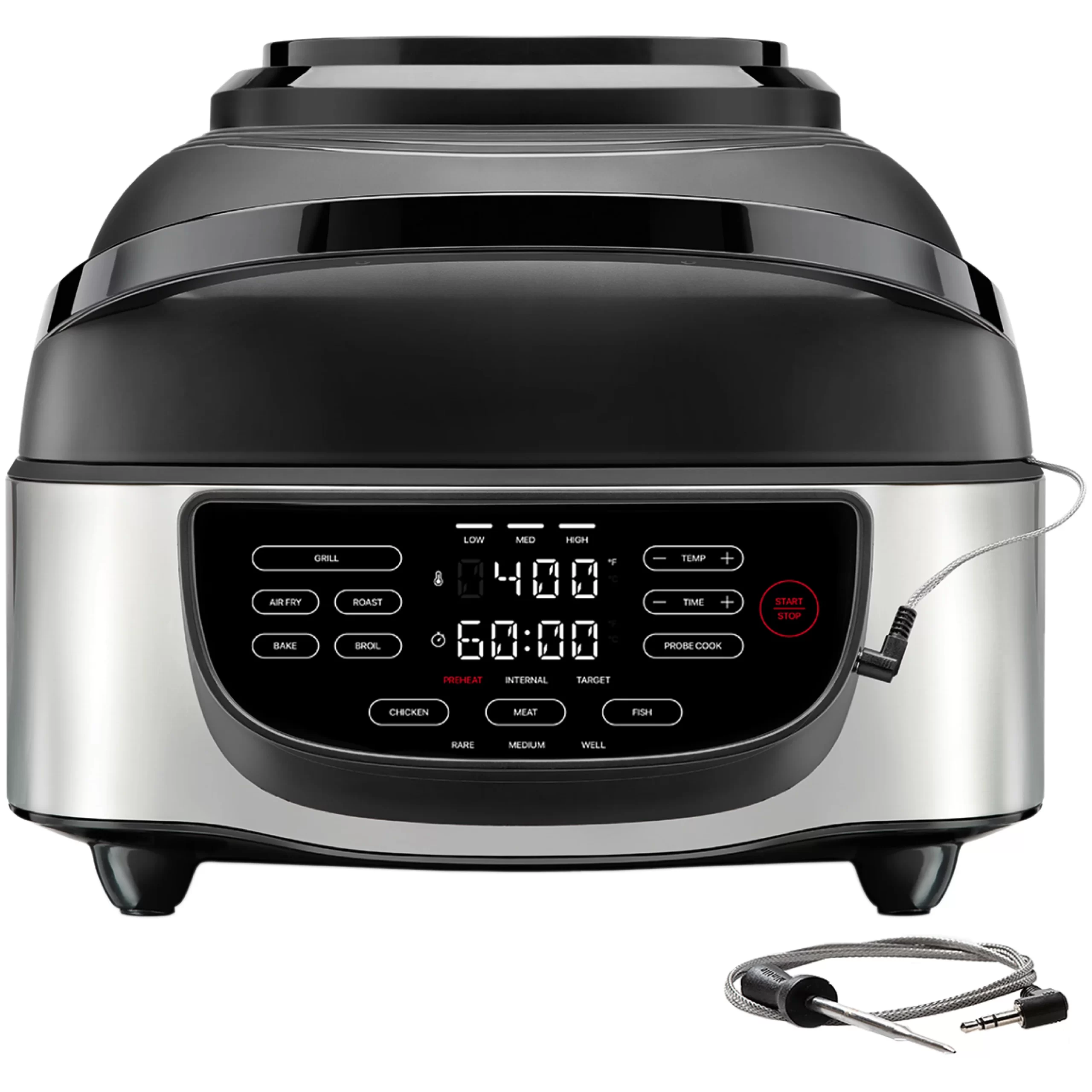 Chefman Electric Indoor Air Fryer + Grill. 5-in-1. Removable Integrated Probe Thermometer