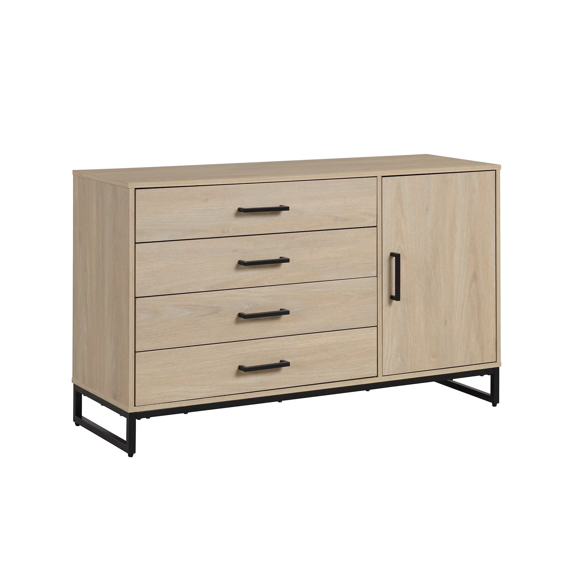 Mainstays Industrial 4 Drawer Dresser with Door Cabinet. Beige Oak