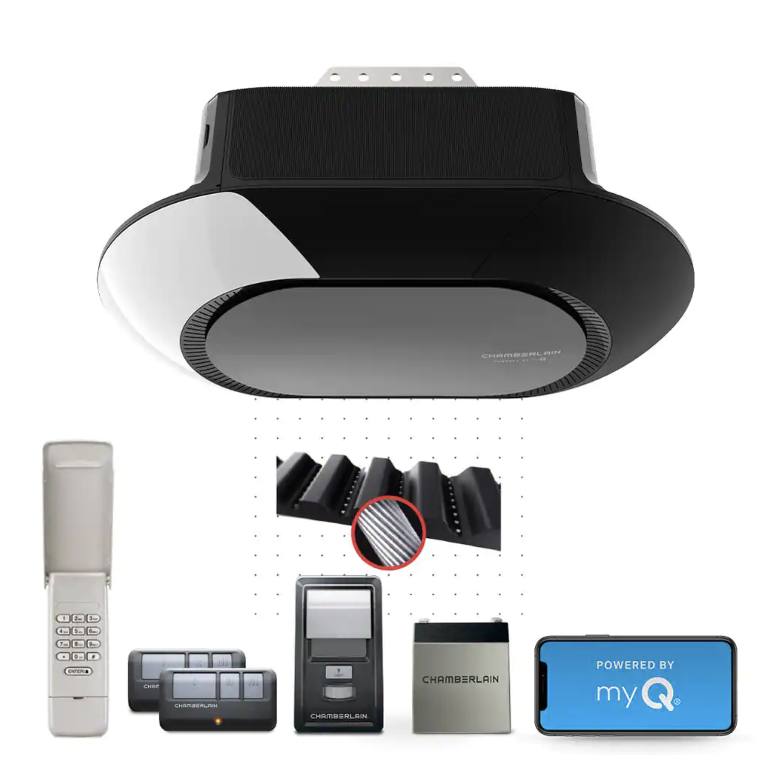 Chamberlain 3/4 HP LED Smart Quiet Belt Drive Garage Door Opener with Battery Backup