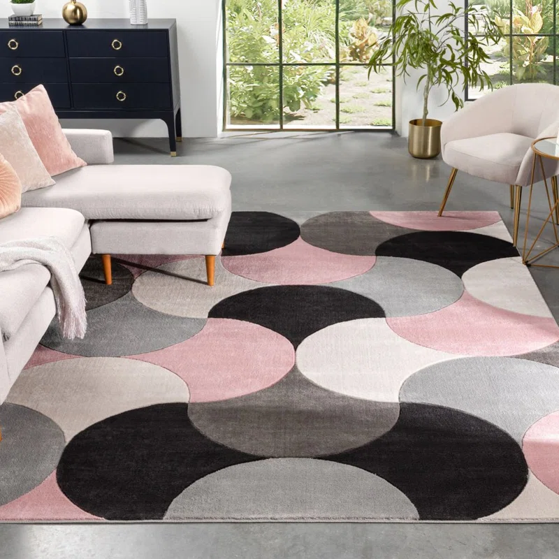 Well Woven Helena Machine Woven / Power Loomed Performance Blush Pink/Gray Rug