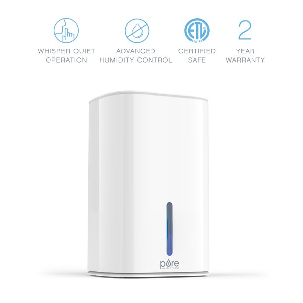 Pure Enrichment PureDry Mini Dehumidifier - Compact Water Tank Eliminates 300ml/day in Excess Moisture. White