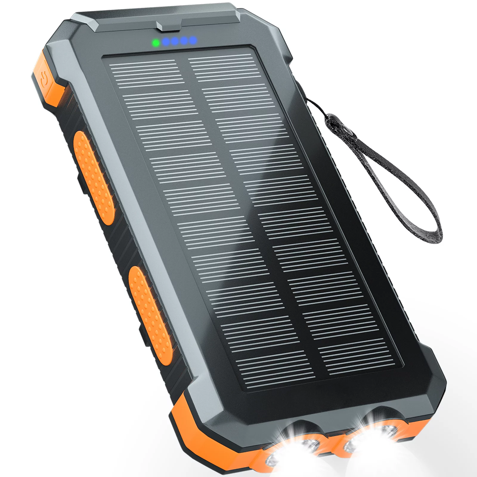 Durecopow 30000mAh Portable Solar Charger Bank with Dual 5V USB Ports. 2 LED Flashlights. Orange