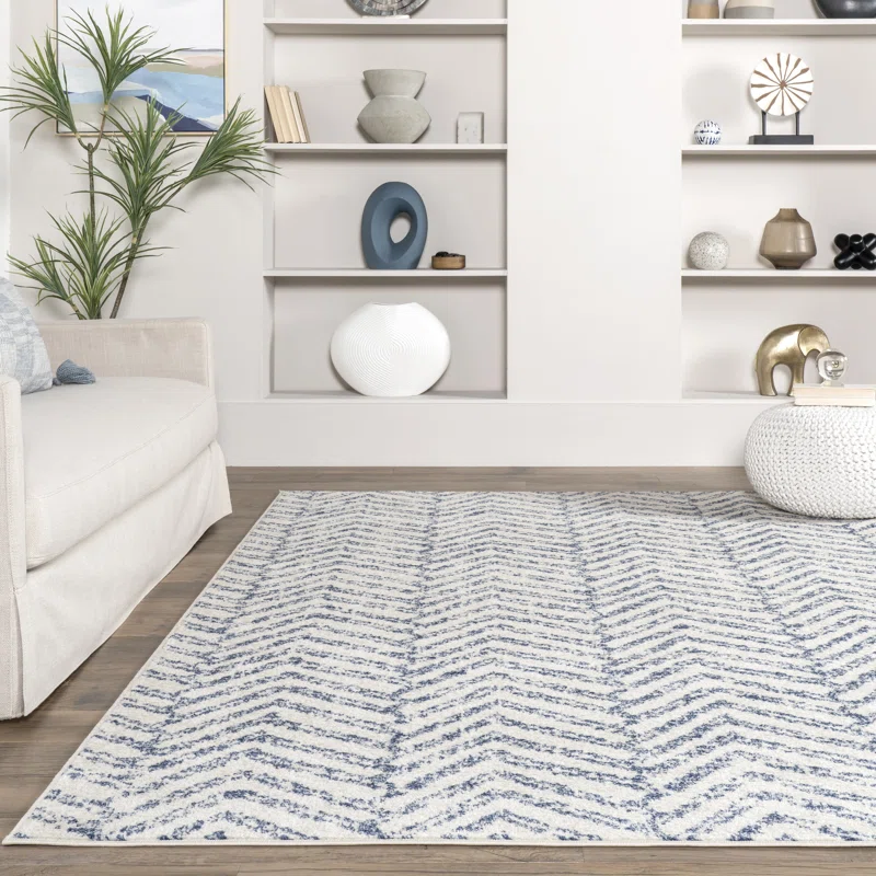 Breakwater Bay Lorelai Transitional Geometric Area Rug in Blue. Rectangle 10′ x 14′