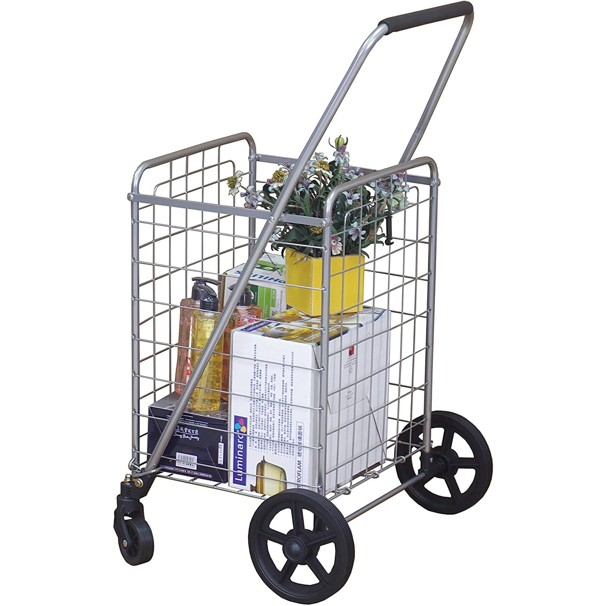 Wellmax Grocery Utility Shopping Cart. Easily Collapsible and Portable to Save Space and Heavy Duty. Light Weight Trolley